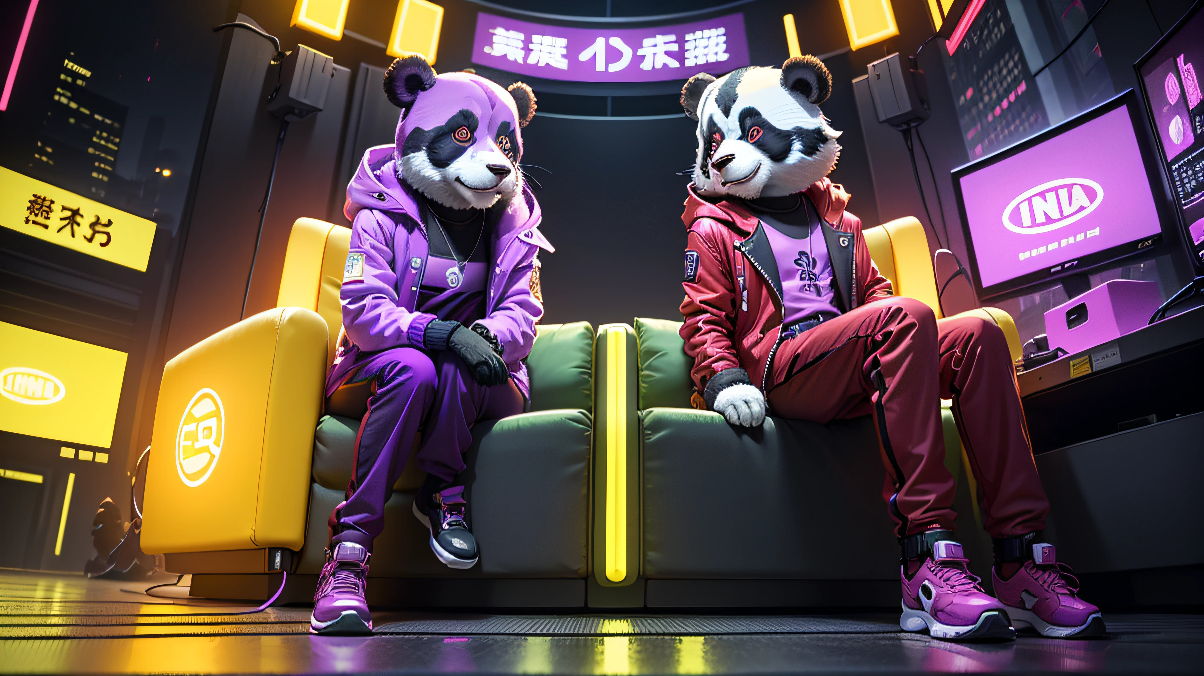 sticker. t-shirt design Anthropomorphic cute and adorable charming smiling pirate jumping Panda wearing a pair of small Chuck Taylor sneakers, pirate hat and red turban, 3d cartoon character. hyperrealism, photorealistic, beautiful detailed intricate, insanely detailed, award-winning photograph. dark background, illuminated by neon light. --auto