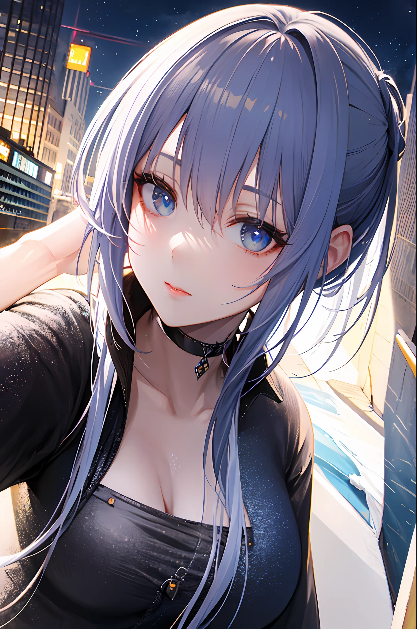 (8k, RAW photo, best quality, ultra detailed CG unity 8k wallpaper,masterpiece:1.2), a girl, (watercolor painting:0.5),ultra beautiful detailed eyes, Precise iris depiction , ultra-detailed face, looking at the viewer gently and affectionately like a goddess,realistic, dominating, figure in frame, ultra-detailed beautiful background drawn by professional illustrator,
octane, sky, star(sky), landscape, starry sky, night, one girl, night sky, solo, outdoors, building, clouds, milky way, sitting, tree, long hair, urban, silhouette, cityscape, Looking at the viewer gently and affectionately like a goddess.