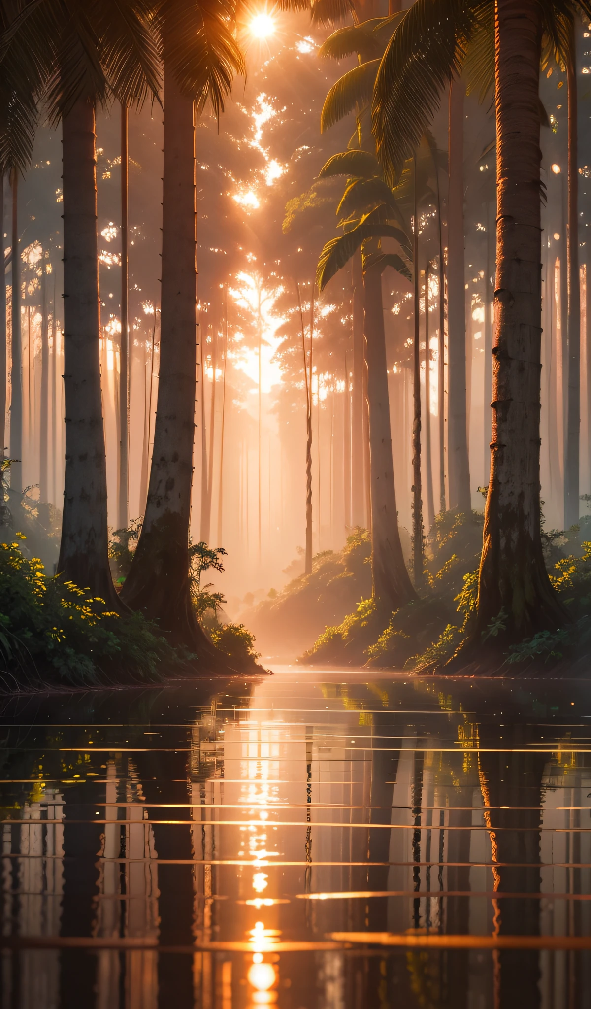 Amazon Forest, sunset with rays of sun --auto --s2