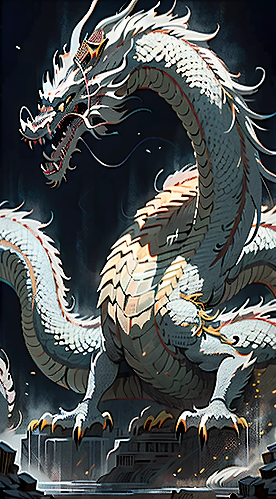 (Masterpiece, best_quality, Ultra Detailed, Immaculate: 1.3), Epic, Illustration, (Length: 1.2), Battleship Dragon, Blind Dragon, Black Dragon, Dark Caves, Underground, Darkness, Black Dragon Battleship, Ruins