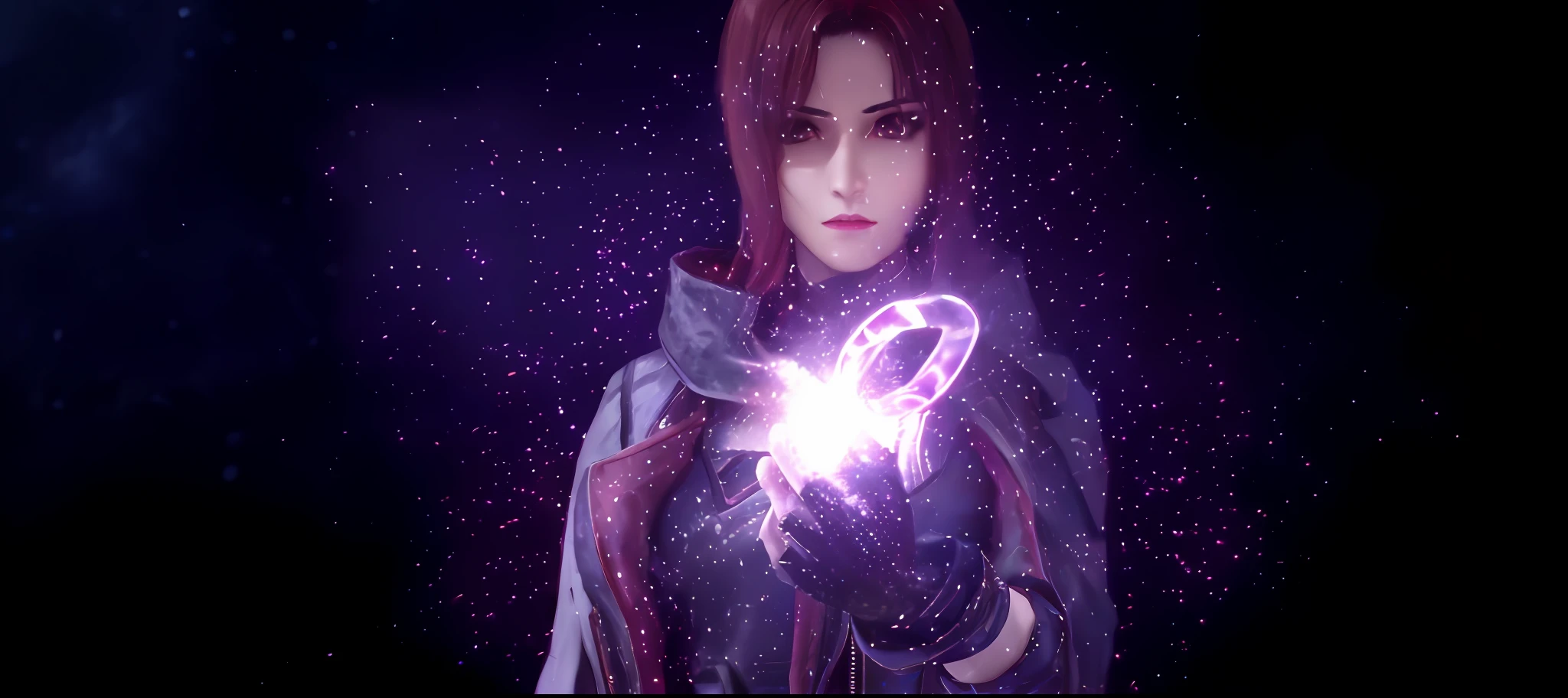 there is a woman holding a glowing object in her hand, maya ali as a lightning mage, female mage conjuring a spell, female mage!, 8k artgerm bokeh, female mage, as a character in tekken, portrait of a female mage, spellcasting pose, epic mage girl character, glowing lens flare wraith girl, cinematic full character, mage