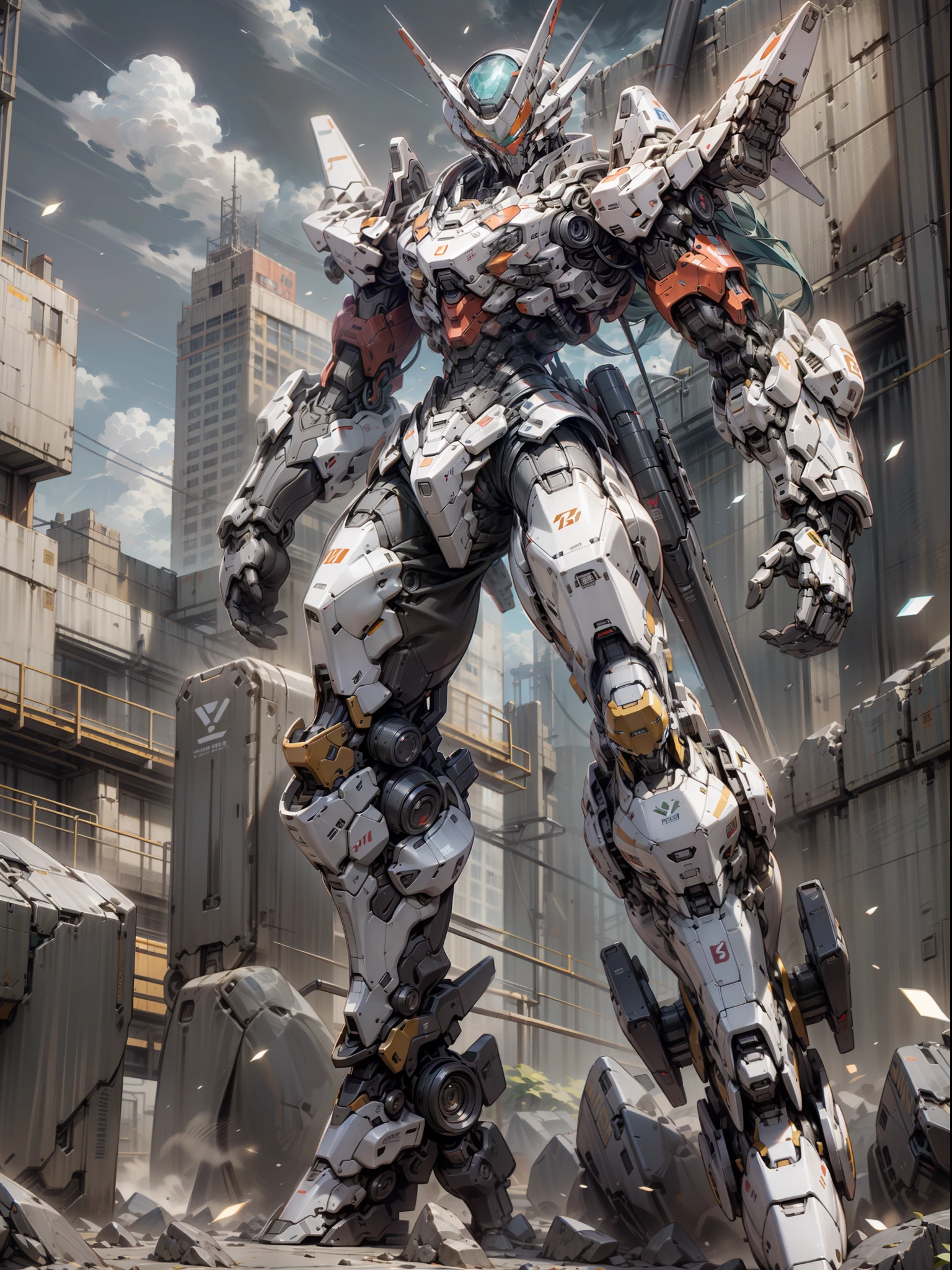 ((Best Quality)), ((Master Works)), (Very Detailed: 1.3), 8K, cool painting, full of sci-fi atmosphere, red mech sitting on the edge of the roof, looking up at the sky, holding a heavy machine gun, Gatling machine gun, streamlined red armor, complex weapons and equipment behind it, Gundam humanoid mech, anime mecha aesthetics, perfect body proportions, heads-up view, sitting, military giant mech, missiles, rocks, futuristic technology, realism, dark clouds in the sky, dark war background, ray tracing, Light Particles, NVIDIA Trtx, Super Resolution, Unreal 5, Subsurface Scattering, Specular and Albedo Maps, Rule of Thirds, Large Aperture, Battle Stance, 8K Raw Data, High Efficiency Subpixels, Subpixel Convolution, Light Particle, Light Scattering, Tyndall Effect, Ray Tracing.