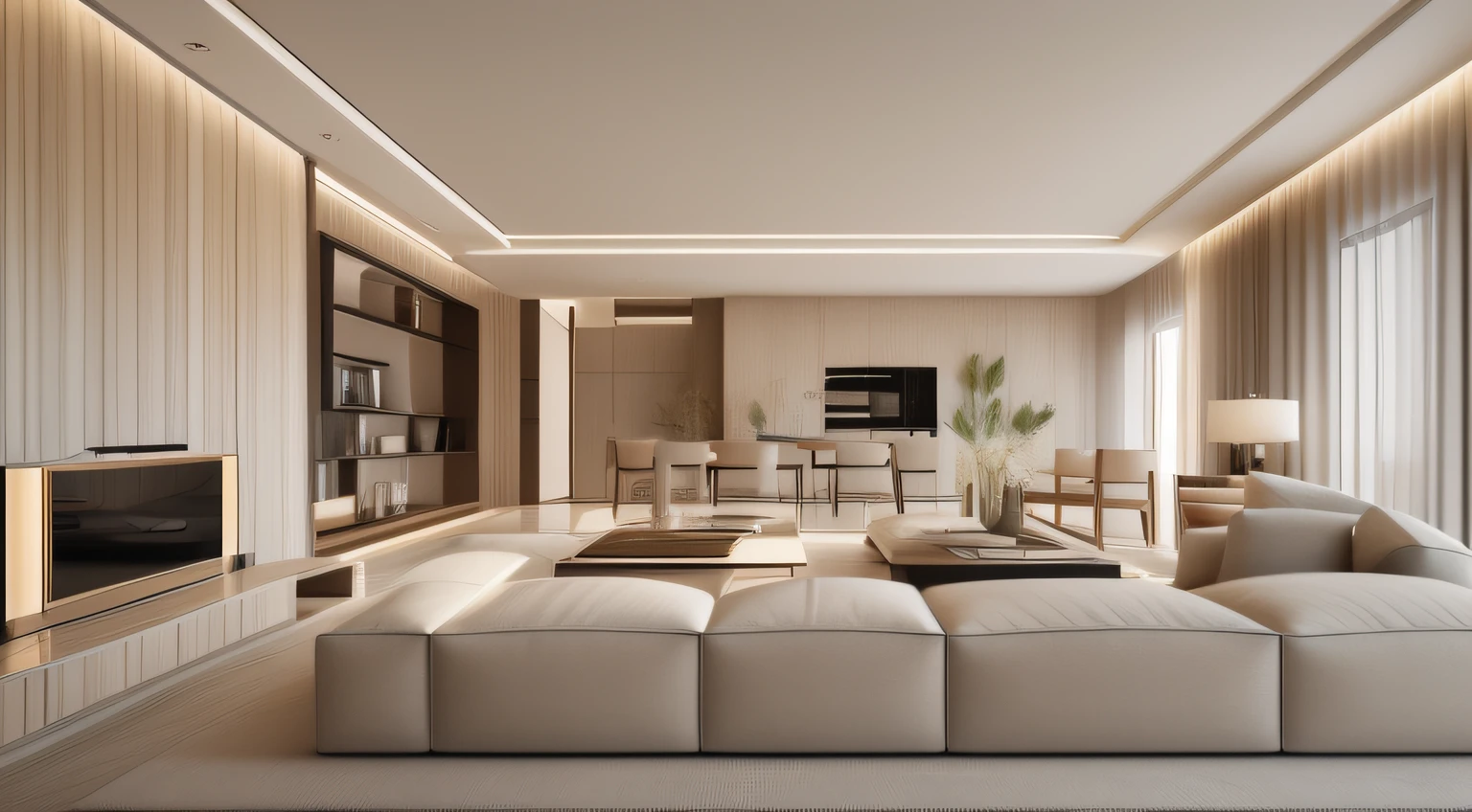 luxury modern interior design, living room with the main white color, High quality images, art light, High quality renders, premium quality