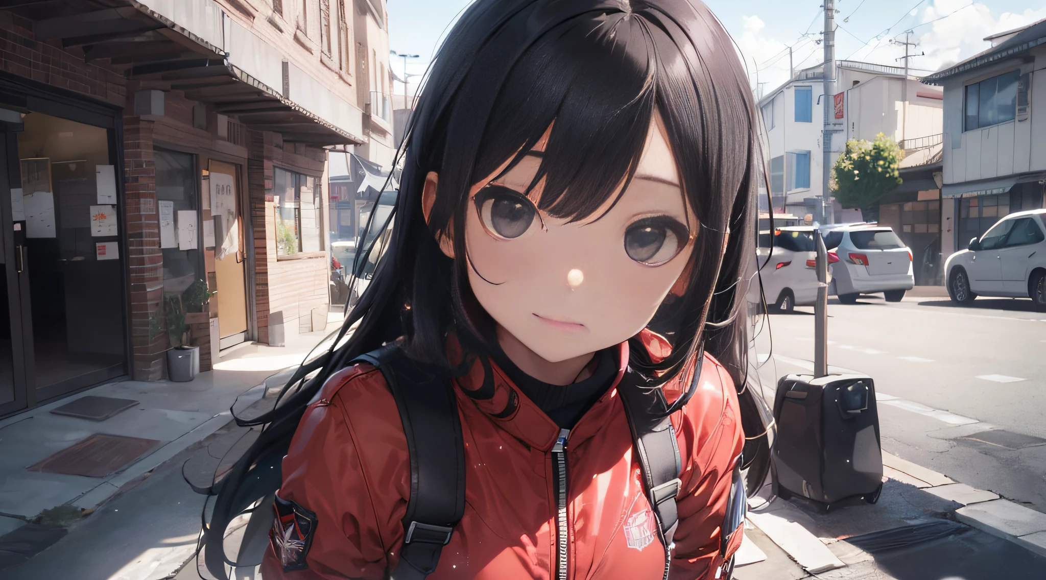 (best texture:1.2), HDR (High Dynamic Range), Ray Tracing, NVIDIA RTX, Super-Resolution, Unreal 5, Subsurface tering, PBR Texturing, Post-Processing, Anisotropic Filtering, Depth-Of-Field ,Maximum Clarity And Sharpness, Multi-Layered Textures, Albedo And Specular Maps, Surface Shading, Accurate Simulation Of Light-Material Intetane Render, Two-Tone Lighting, Low ISO, White Balance, Rule Of Thirds, Wide Aperture, 8K RAW, Efficient Sub-Pixel, Sub-Pixel Convolution, (Luminescent Particles:1.4), {{Masterpiece, Best Quality, Extremely Detailed CG, Unity 8k Wallpaper, 3D, Cinematic Lighting, Lens Flare}},, (beautiful),((perfect face,perfect body,perfect anatomy)),((so cool)),,full body, 1 girl, 20years old,full body, smile,( extra long hair:1.3), (bluish black hair:1.3), (hime cut:1.3, (tilted eyes:1.3), (black eyes:1.4), (tall stature), athlete, slender body, small brest, ((cool face)), ((slender face)), expression fair skin, (very long (red) oversized bomber jackett:1.3), (beautiful detailed school uniform), military boots,