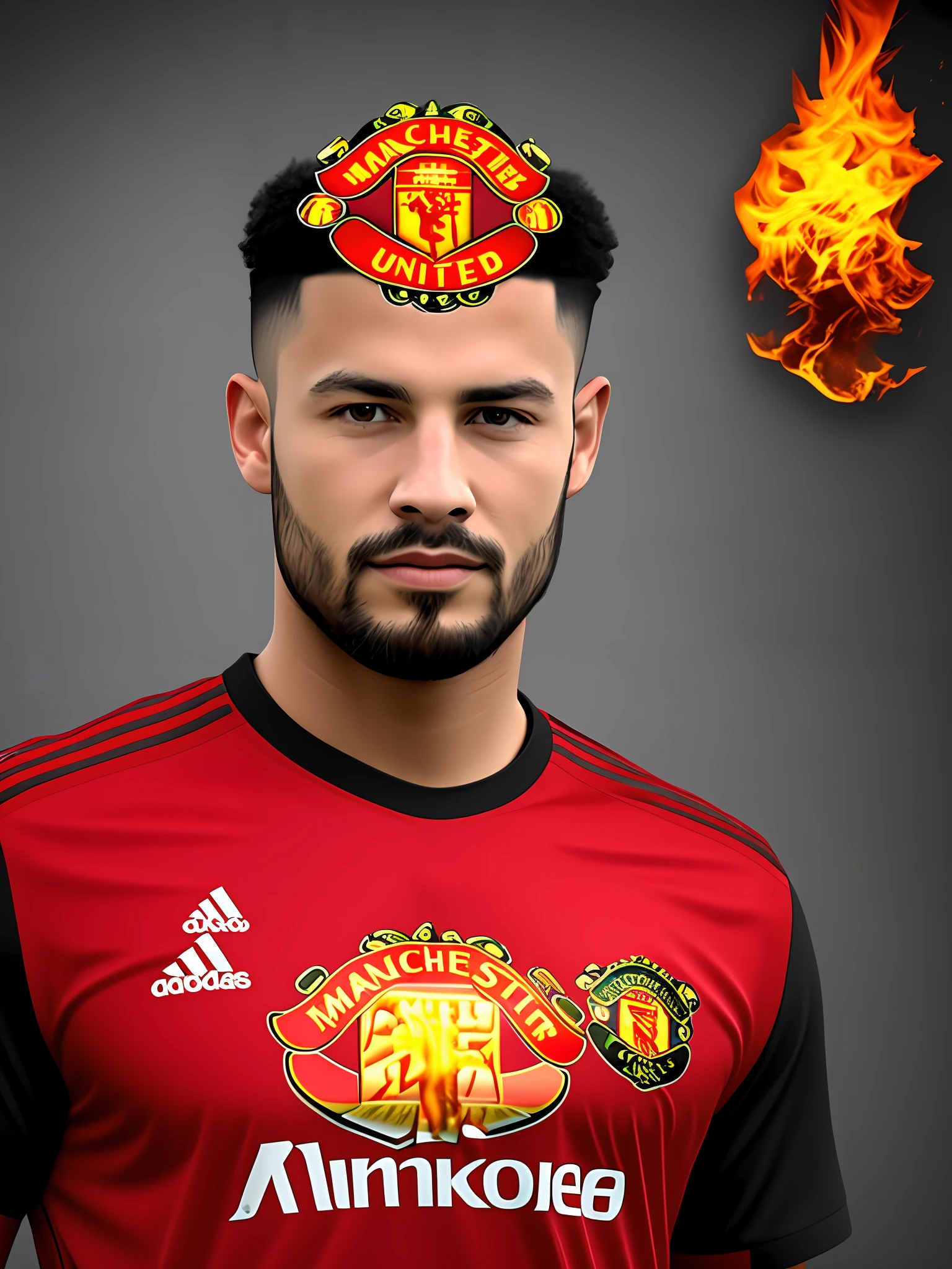 manchester united realistic logo with realistic flames with all of  the Man united
