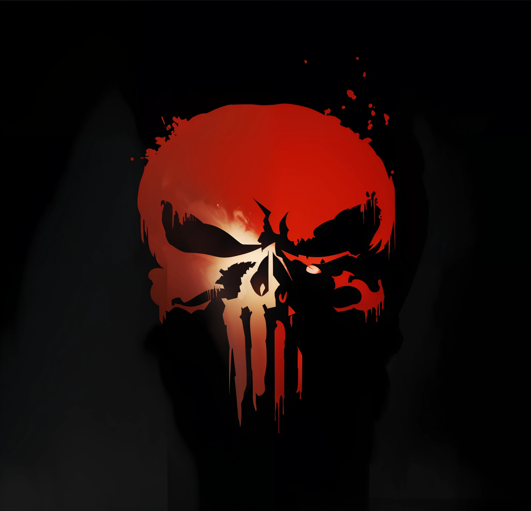 The Punisher logo, blood style, logo in red color o, Cinematic, realistic, Black background.
