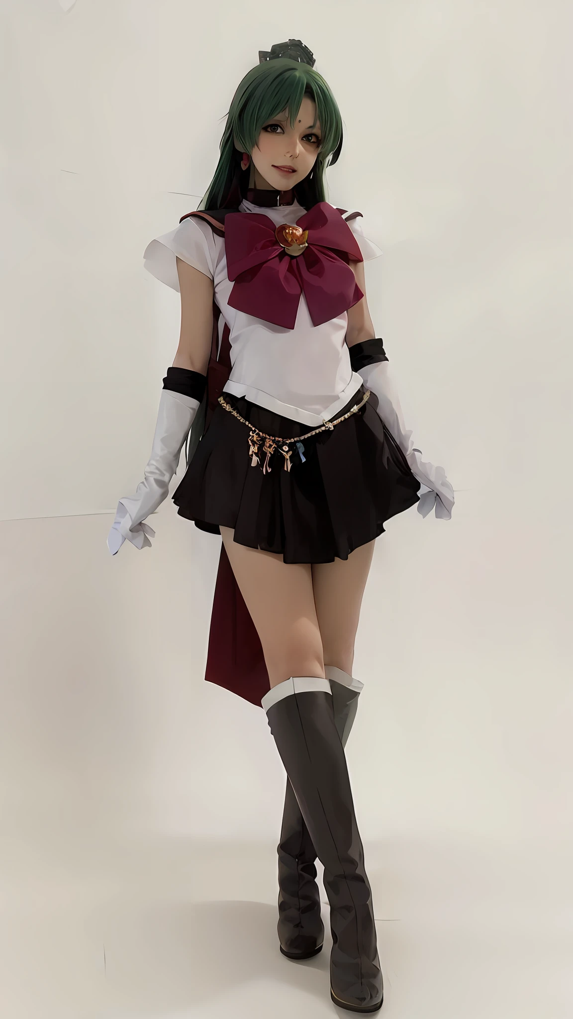 arafed woman in a short skirt and boots posing for a picture, anime girl cosplay, full body with costume, anime cosplay, cosplay, sailor moon style, the sailor jupiter. beautiful, by Sailor Moon, full-cosplay, cosplay photo, anime girl in a maid costume, juri misaki, hatsune miku cosplay, sailor moon!!!!!!!!