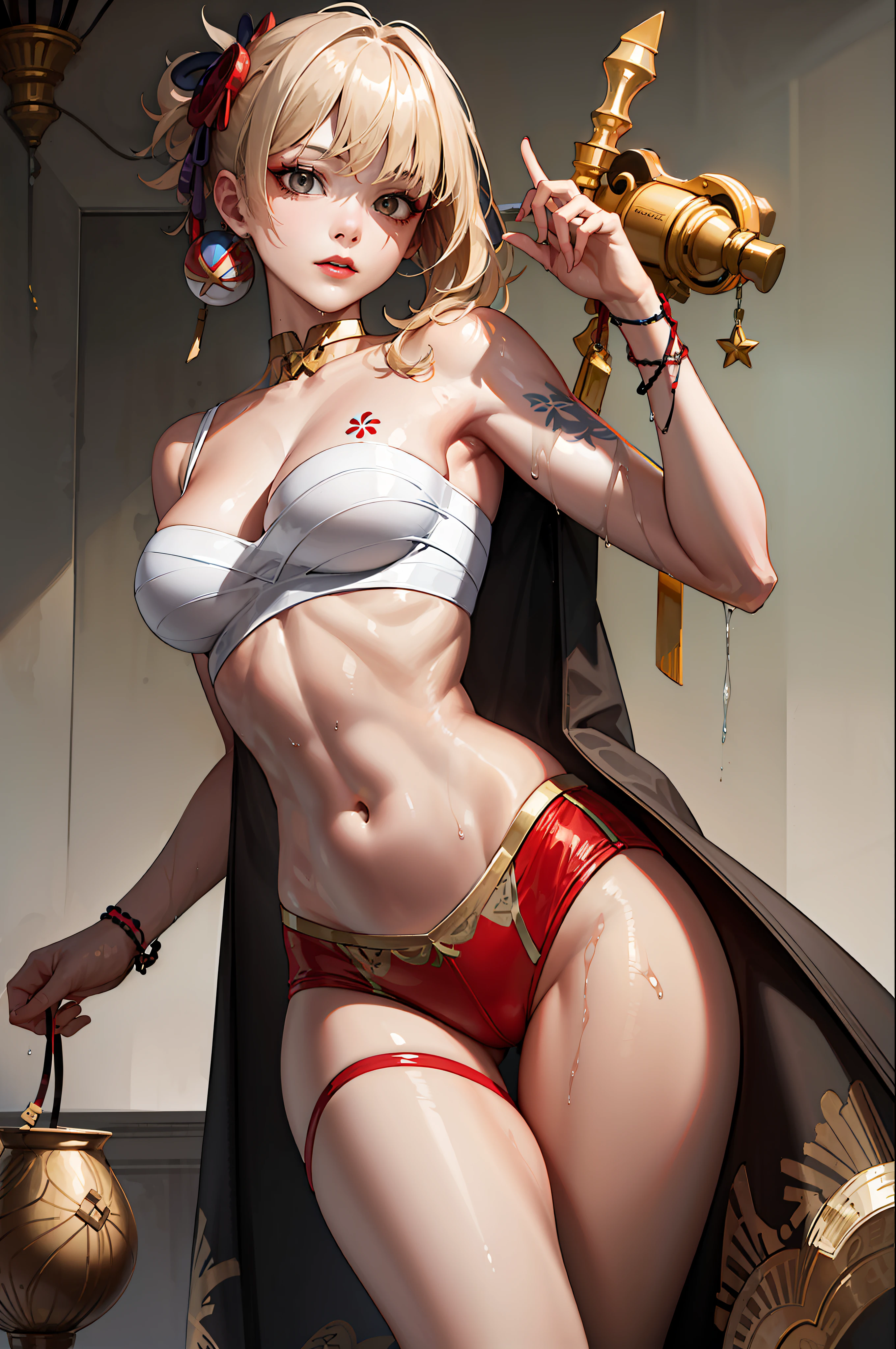 (Masterpiece, best quality, high resolution: 1.4), detailed, intricate details, 4K, color splashes, line drawing, art, fibonacci,1girl, gorgeous, abs, thin hips, (masterpiece, high quality: 1.1), shiny skin, soft and smooth skin, breast indentation, curvy, fit, lipstick, highly detailed, kawaii, wet and shiny, obi, wet garment