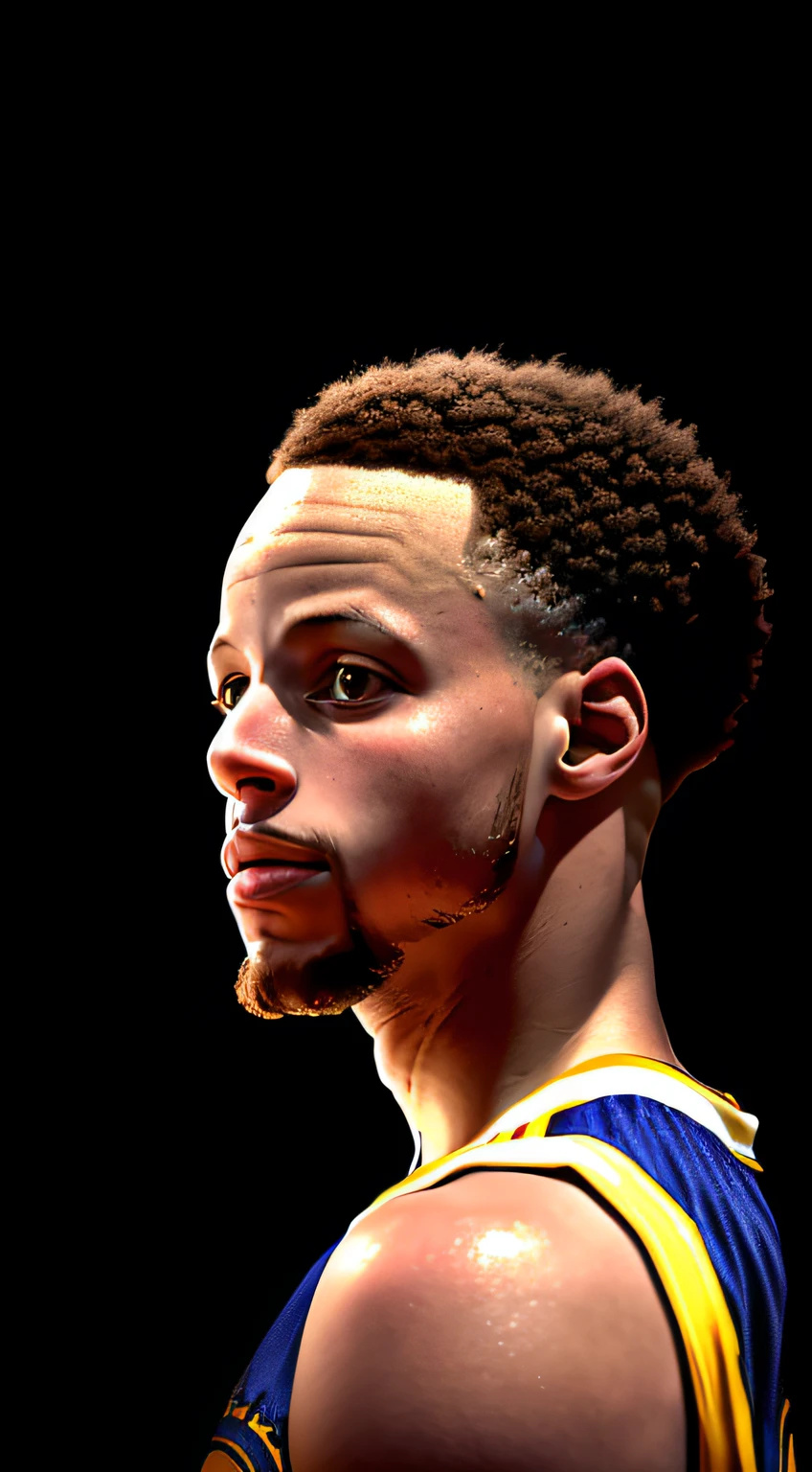 1man, middle- man, very Stephen Curry, curly short hair, golden state warriors uniform, number 30, confident, convincing, serious, portrait, front look, 4k, high-res, best quality, illustration --auto