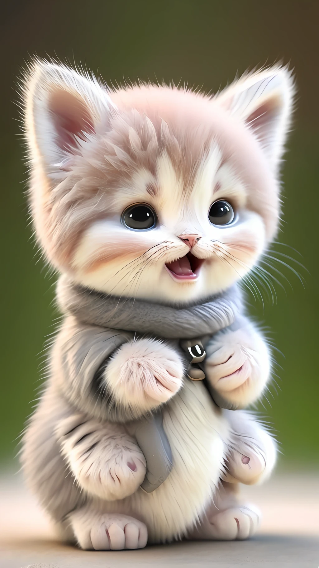 Kitten, realistic, furry animal, little ears, blush, cherry, funny, open mouth, laugh, Morandi color, right, kitten!!