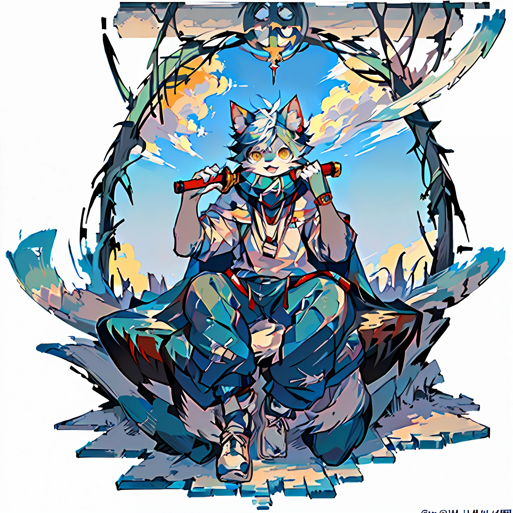 anime cat with a sword and a cape sitting on a white surface, anime cat, sora as a cat, anime visual of a cute cat, fursona art, anime catgirl, cute anime catgirl, realistic anime cat, neko, detailed fanart, character art of maple story, pixiv, very very beautiful furry art, zerochan art, pixiv style
