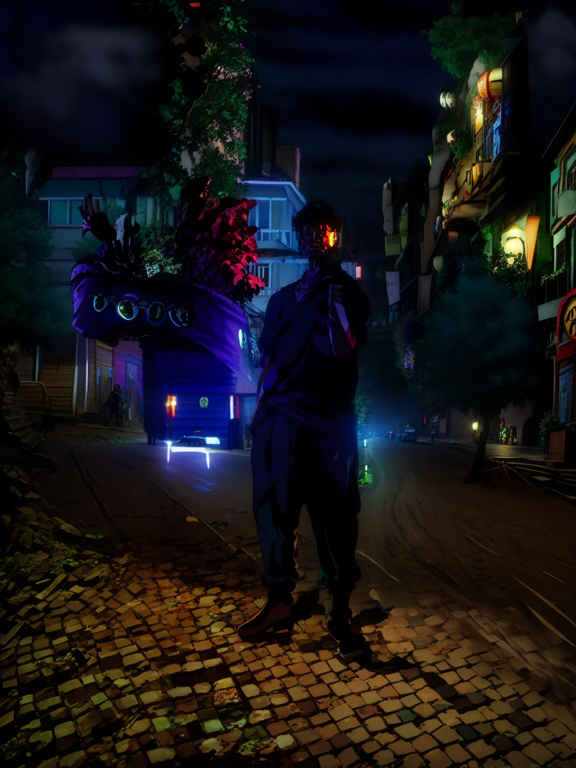 Young 16 with black night clothes on the street good relationship between fingers and polgares quality 8k well-formed fingers