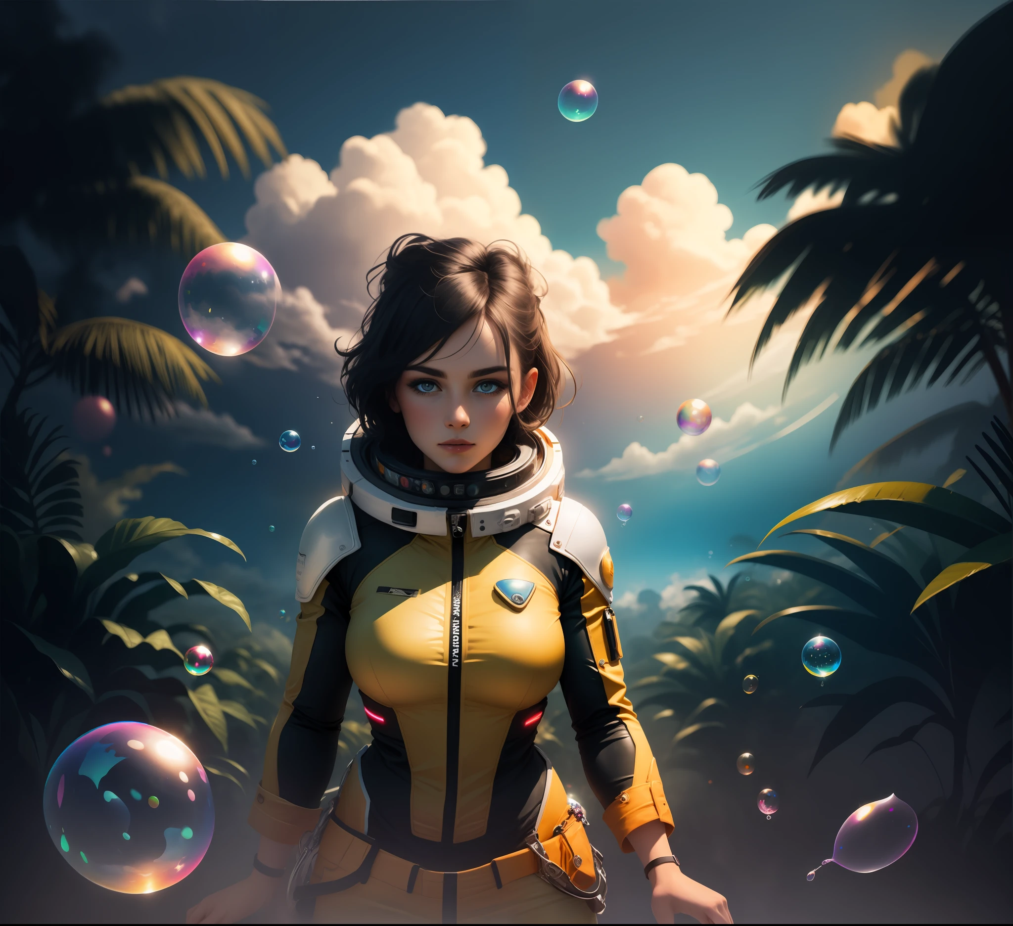 colorful clouds, neon soap bubbles