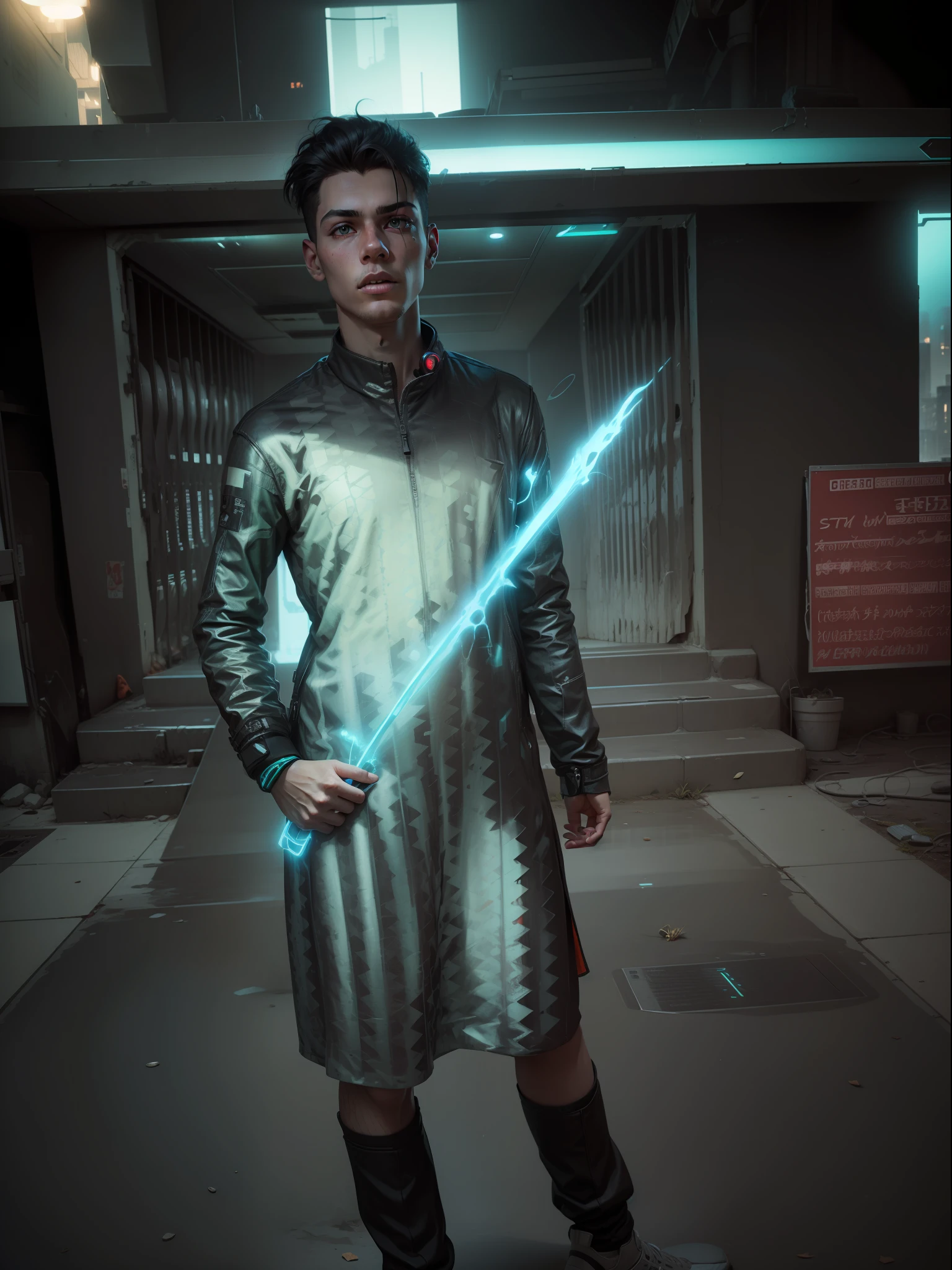 Cyberpunk look ultra realistic boy with sod