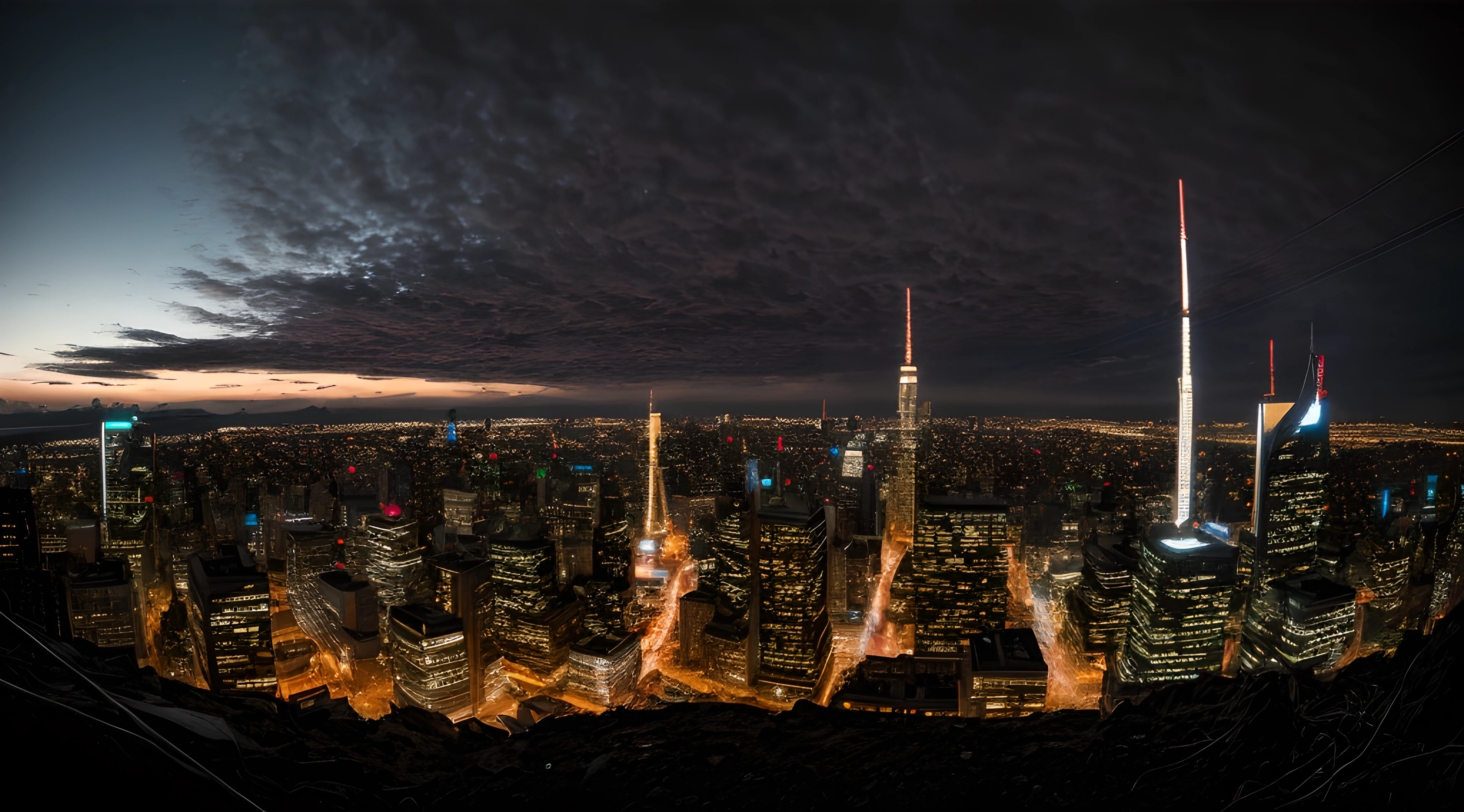 The picture depicts a surreal and futuristic landscape, with a mix of awe-inspiring beauty and horror. The sky is a deep, pulsing red, with dark clouds that seem to be alive and moving. In the distance, a massive cityscape can be seen, with towering skyscrapers, neon lights, and endless rows of buildings. The city is lit up with various colors and displays, adding to the overall feeling of awe and wonder.
However, there is also a sense of horror in the image. The buildings and structures seem to be in a state of decay and disrepair, with broken windows, missing sections, and cracked facades. The city is alive with activity, but there is a feeling of chaos and unrest, as if something has gone terribly wrong.
In the foreground, there is a massive, sentient being, with a twisted and inhuman appearance. The being is made up of wires, circuits, and mechanical parts, and it seems to be emerging from the ground, as if it's rising from the depths of the earth. Its eyes are glowing with an intense, red light, and its mouth is open, revealing rows of sharp, metallic teeth.
The background is shrouded in darkness, with only a few, dim lights visible in the distance. There is a sense of unknown and uncertainty, as if the world beyond the cityscape is vast and untamed.
The picture captures the essence of a surreal and futuristic world, with its mix of awe-inspiring beauty and horror. The image is visually stunning, and it showcases the world in a new and unusual light, with its mixture of the familiar and the unknown.
High detail RAW color art, animation, cartoon, (white topic), (intricately detailed, fine details, hyperdetailed), raytracing, subsurface scattering, ((muted colors)), diffused soft lighting, shallow depth of field, by (Oliver Wetter), by Stanley Kubrick, photographed on a Canon EOS R5, 28mm lens, F/2.8, sharp focus bokeh