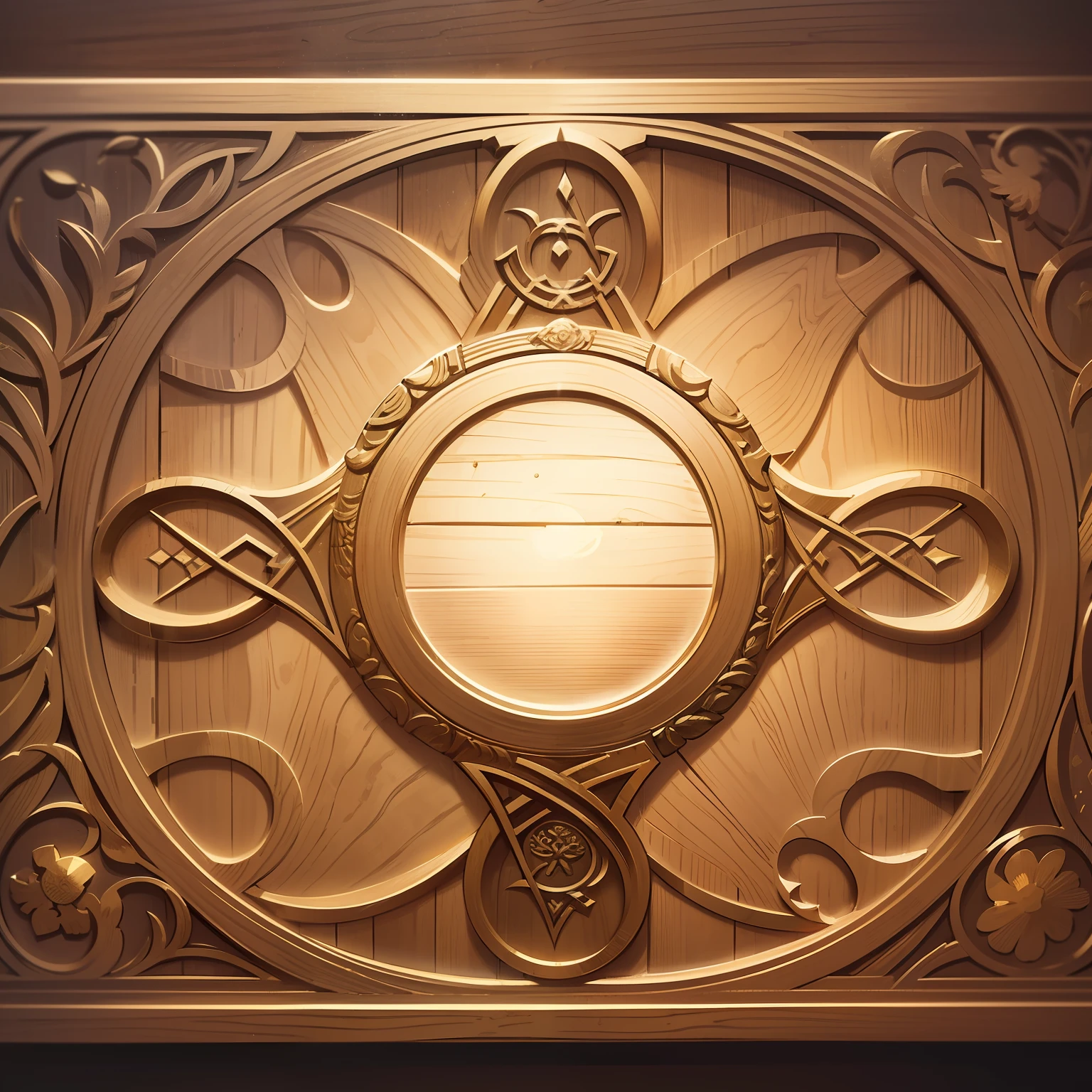 (Best image quality) A rectangular wooden board in the middle of the picture, covered with delicate Celtic patterns, delicate patterns, soft light, delicate wood grain, top perspective, retro tones, fantasy game spell symbols, Celtic fantasy art, Celtic art style