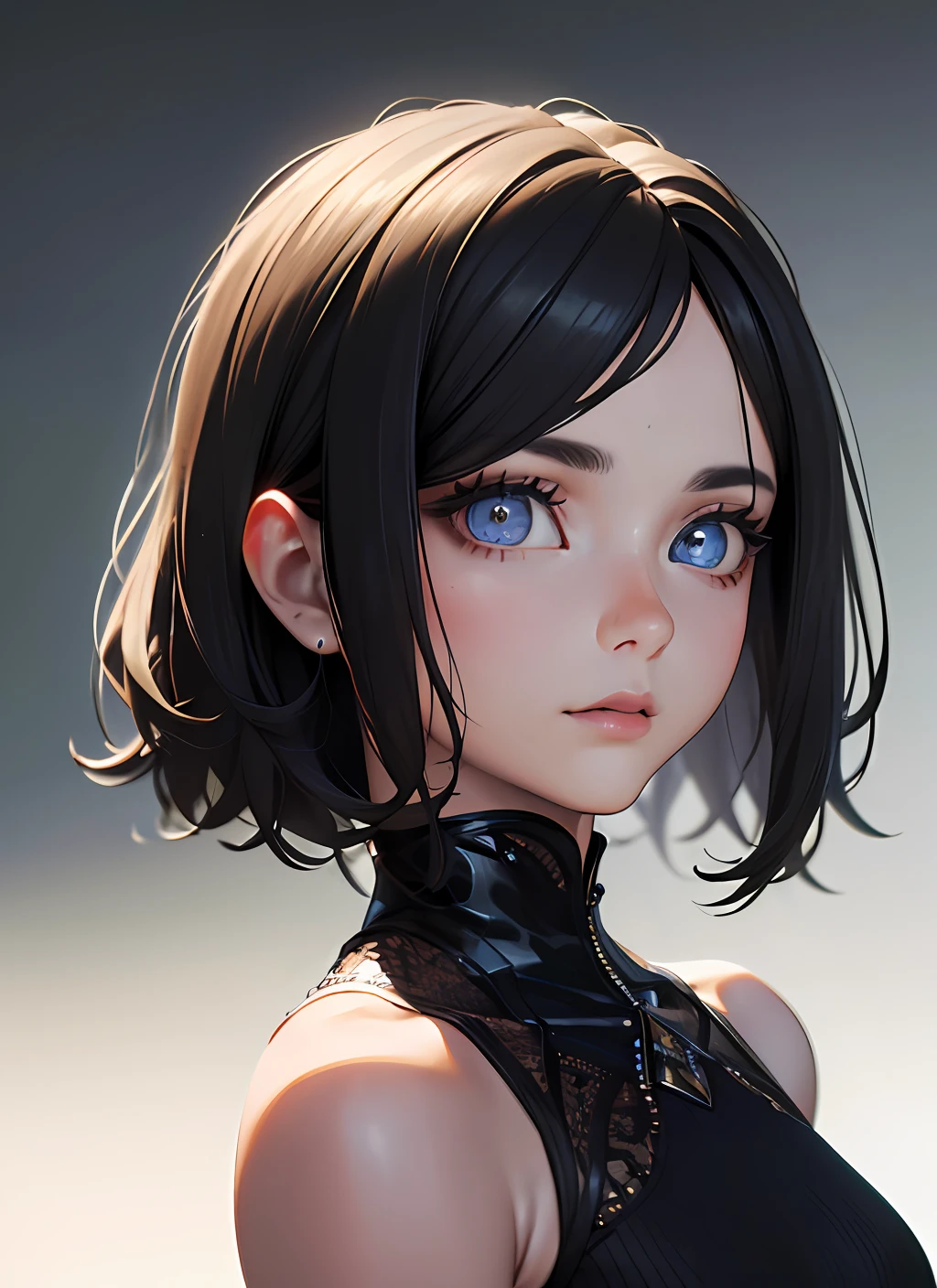 (masterpiece, sidelighting, finely detailed beautiful eyes, detailed eyes, best quality, highres, absurdres, incredibly absurdres:1.2), masterpiece*portrait, realistic, 3d face, lustrous skin, black hair, (short hair:1.1), sidelocks, (swept bangs:1.1), long sideburns,