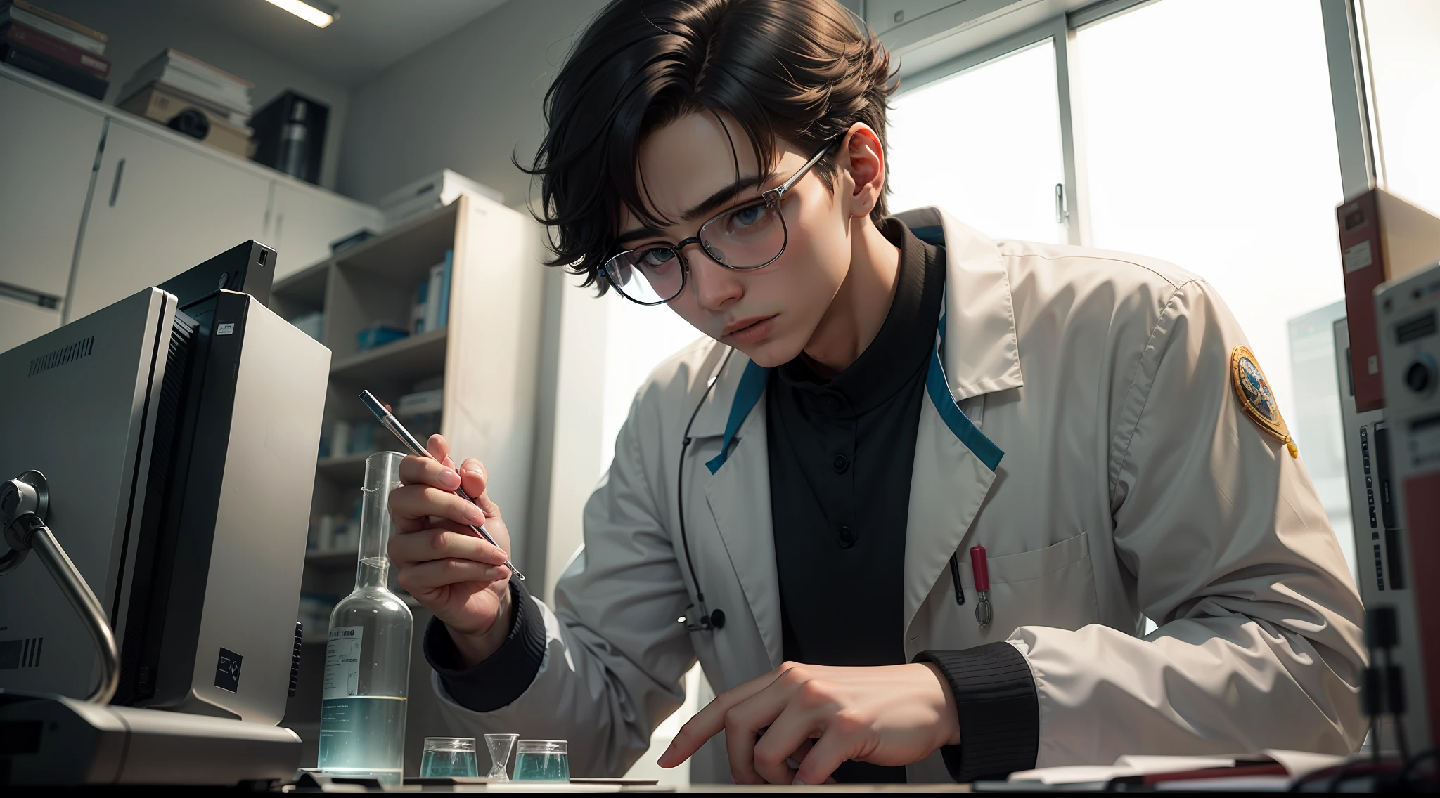 A boy scientist with people