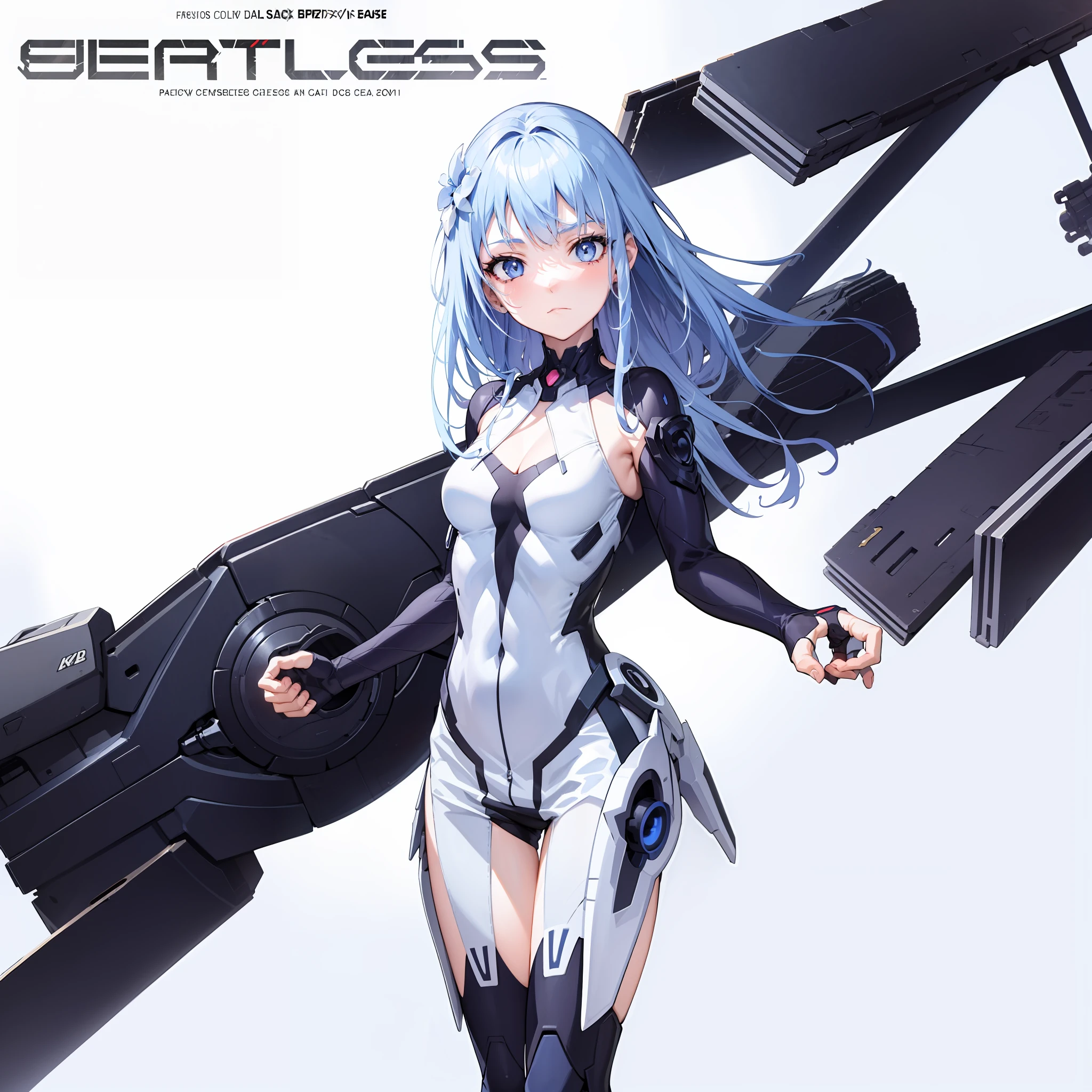 Anime characters with blue hair and white tights standing in front of a big machine, official artwork, high detail official artwork, official art, official fan art, badass anime 8 K, official character art, detailed fan art, official poster art, official fan art Behance HD, official illustration, lossless, blue eyes, advanced digital anime art", clean detailed anime art, cyberpunk anime girl mecha