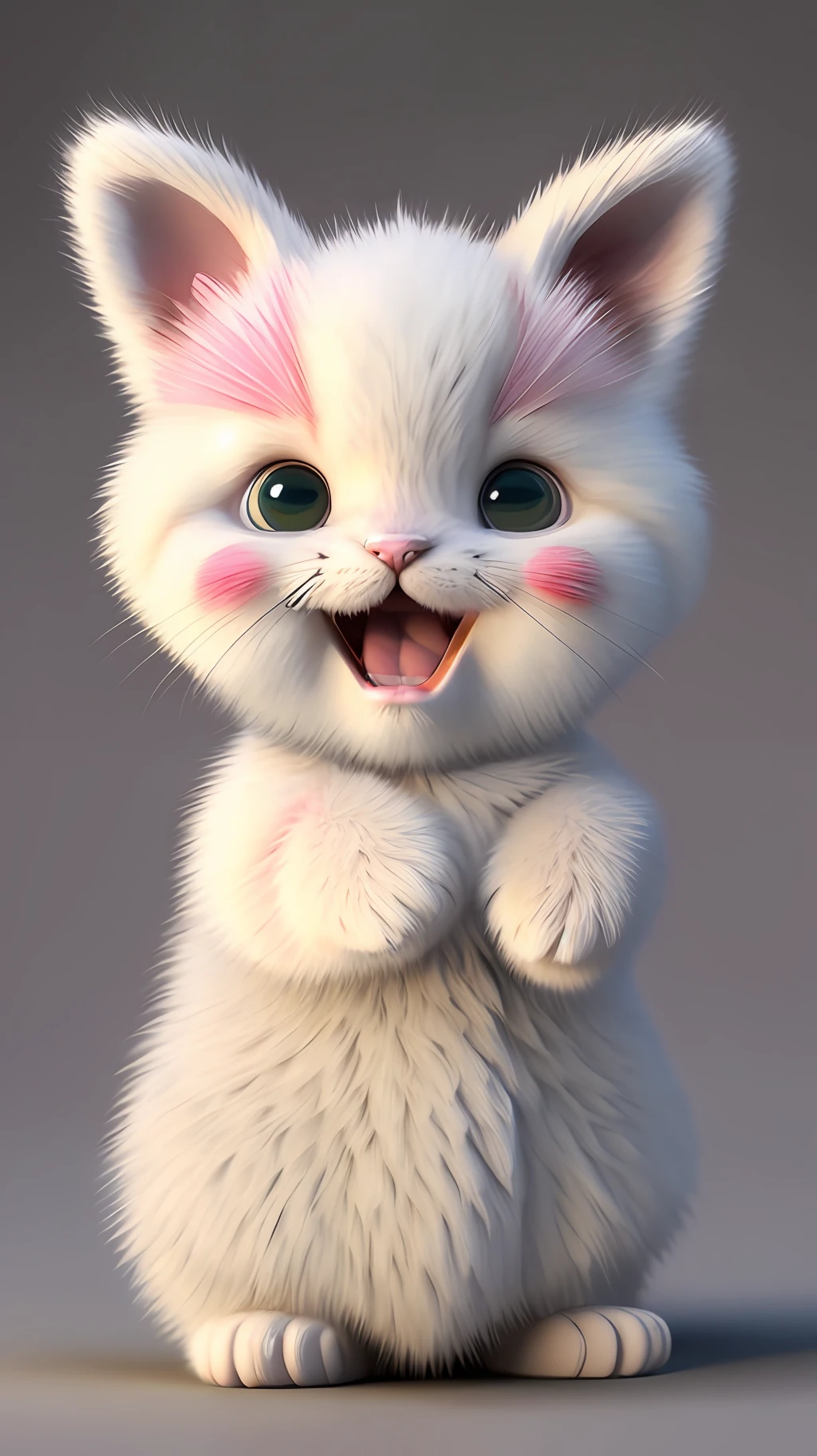 Kitten, realistic, furry animal, little ears, blush, cherry, funny, open mouth, laugh, Morandi color, right, kitten!!