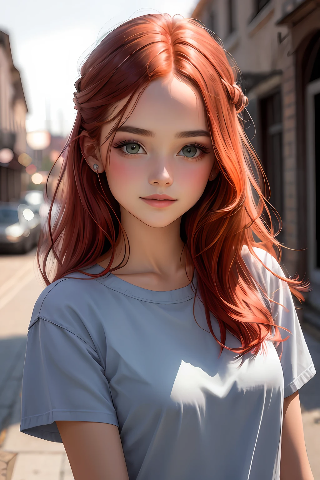 Redhead and girl makeup girl posing for photo, wearing accurate casual clothes, sunshine girl, age makeup, heartwarming sunshine girl, youth taste light makeup, real sunshine girl, star artist portrait, color photo portrait 4K, real photo