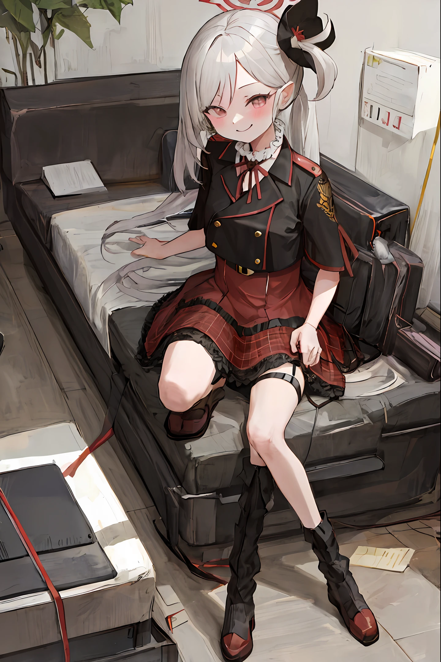 girl, military, in a skirt and stockings