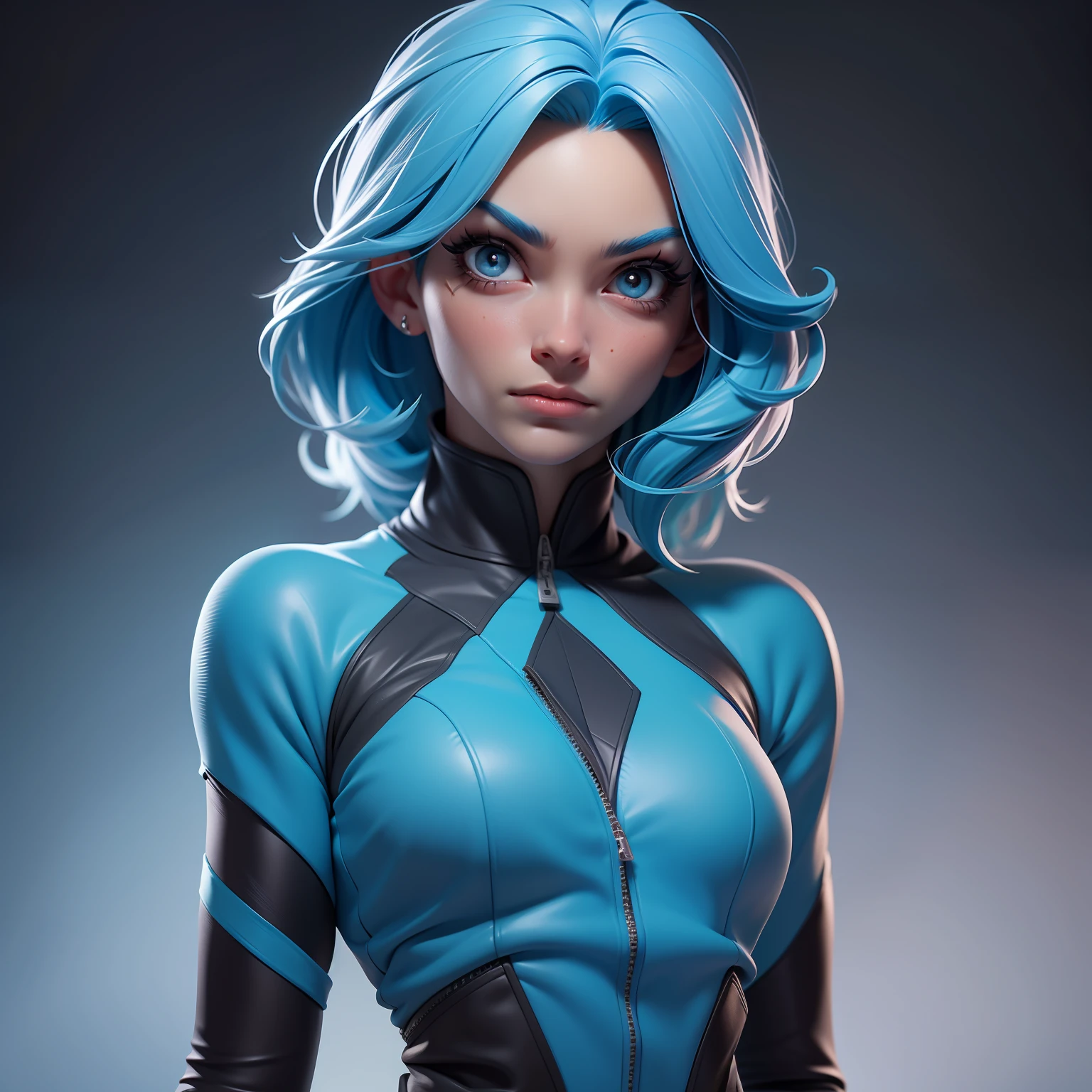 linda garota, pose dinamica, dashed eyes, dilated pupils, blue hair, UHD, textured skin, anatomically correct