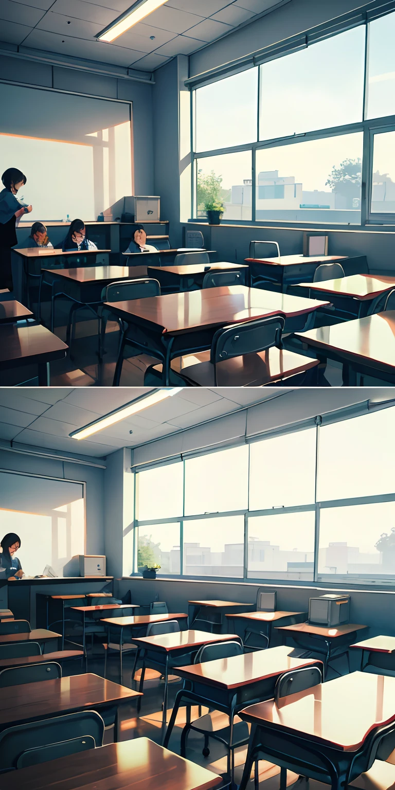 The camera goes through the window and enters the classroom. There are more than thirty students in the classroom, wearing uniforms, sitting on desks and chairs. They all look nervous, some bow their heads and pray, some clench their fists, some bite their lips. The classroom is quiet, only the sound of the fan and the birds outside can be heard. The camera stops at the door of the classroom, where there is a sign, writing "Linzhou No.1 High School Class 36".