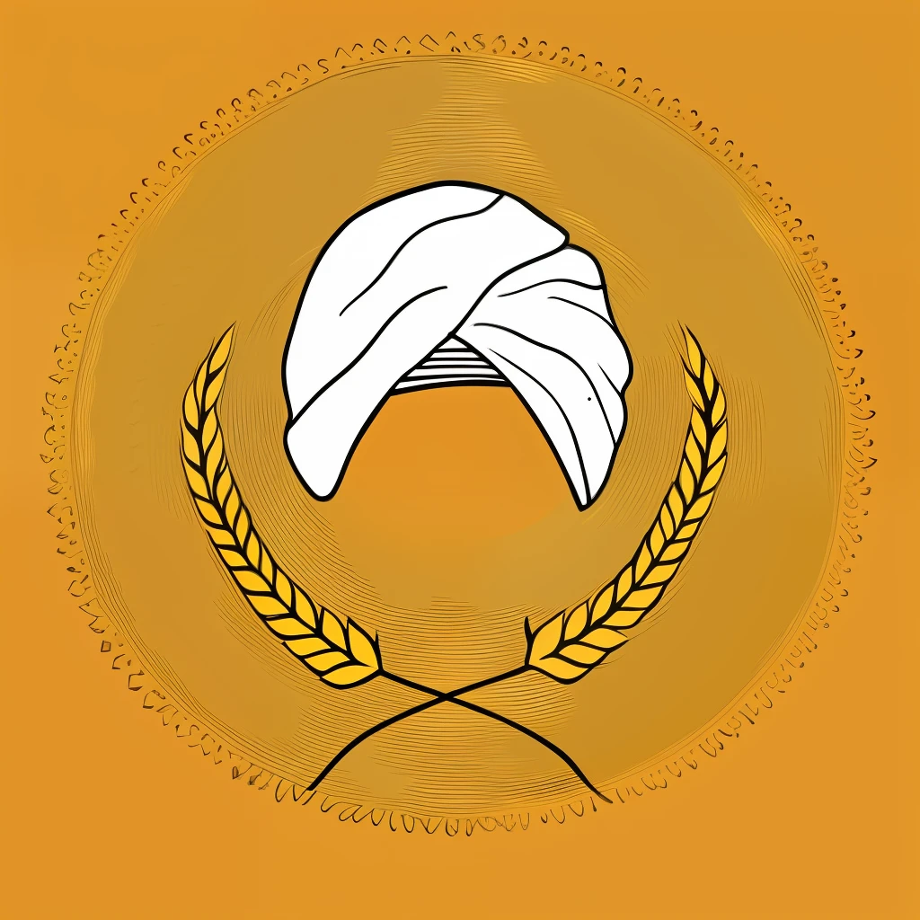 a hand drawn illustration of a turban and wheat, turban, ornate turban, emblem of wisdom, wearing a turban, has a laurel wreath, gilded gold halo behind head, laurel wreath on his head, simple illustration, by Manjit Bawa, in laurel wreath, wearing golden laurel wreath, inspired by Manjit Bawa, created in adobe illustrator, golden circlet