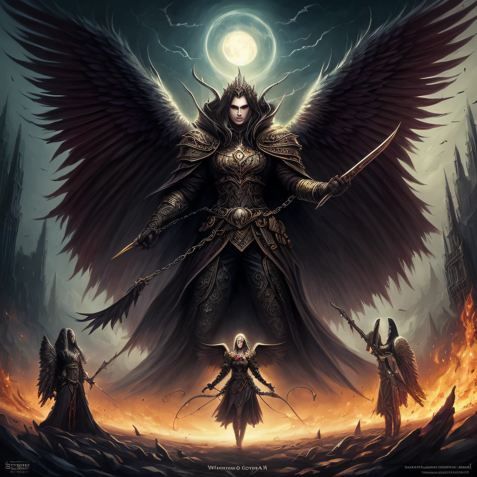 there are two pictures of a woman with wings and a demon, the god emperor of humanity, heavy metal art, detailed cover art, symmetrical epic fantasy art, inspired by Aleksi Briclot, eros and thanatos, heavy metal art style, fantasy dark art, amazing d d d dark sun art, by Eugeniusz Zak, dramatic art there is a painting of a woman chained to a winged figure, the god emperor of humanity, dark fantasy art, detailed cover art, symmetrical epic fantasy art, heavy metal art, dark fantasy art style, angel watching demon, amazing d d dark sun art, dark fantasy art, gothic fantasy art, dramatic art, inspired by Aleksi Briclot m style brian froud, by Wendy Froud, inspired by Wendy Froud, inspired by Brian and Wendy Froud, brian froud --auto