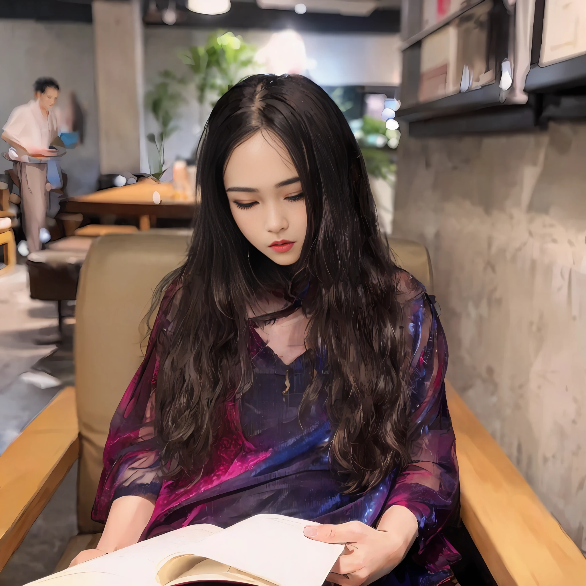 woman sitting in a chair reading a book while looking at the camera, gorgeous lady, asian girl with long hair, reading new book, dressed with long fluent clothes, a young asian woman, with long hair, xintong chen, young asian girl, flowing hair and long robes, louise zhang, author li zhang, krystal, inspired by Qian Gu, handsome girl