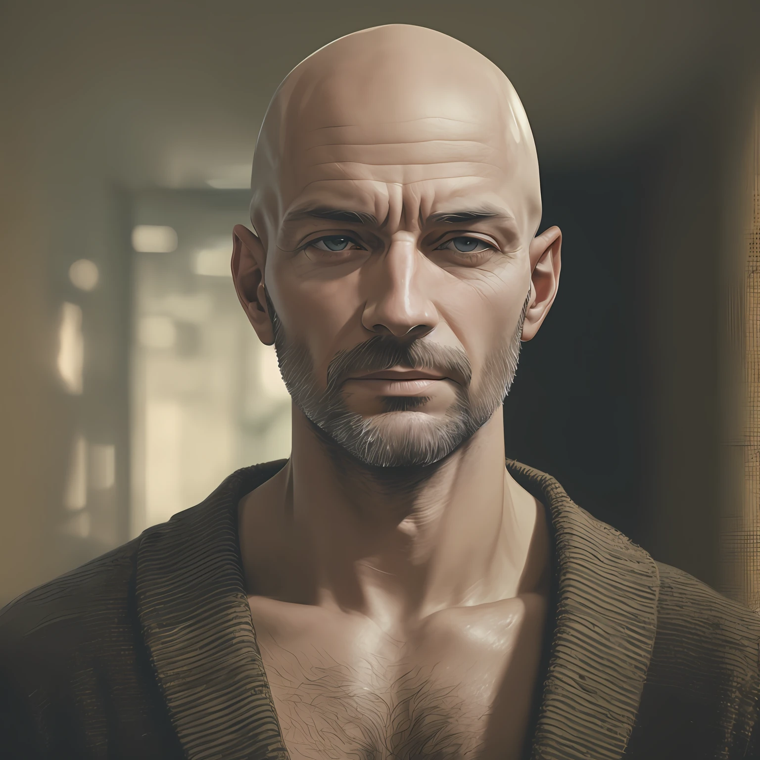 A realistic character in 8K sitting on a bed in a prison with his arm with a wound looking sick --auto