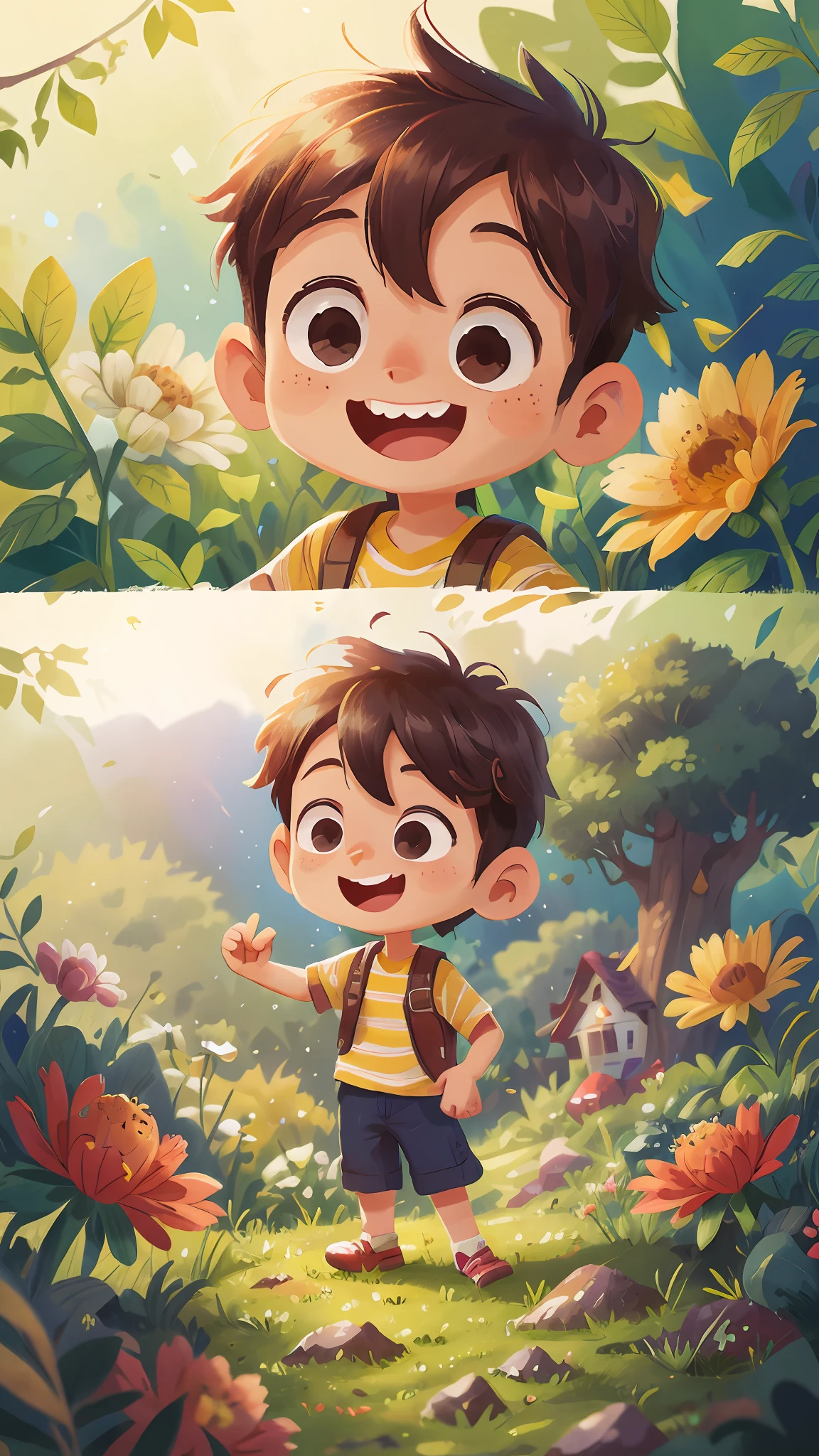 A boy, hillside, meadow, happy, happy, perfect quality, clear focus, (masterpiece: 1.2), (realistic: 1.2), (bokeh), (best quality), (detailed skin: 1.3), (complex details), (detail eyes), (sharp focus), (happy)