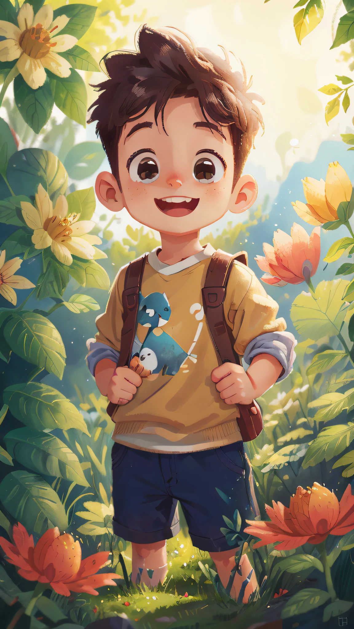 A boy, hillside, meadow, happy, happy, perfect quality, clear focus, (masterpiece: 1.2), (realistic: 1.2), (bokeh), (best quality), (detailed skin: 1.3), (complex details), (detail eyes), (sharp focus), (happy)
