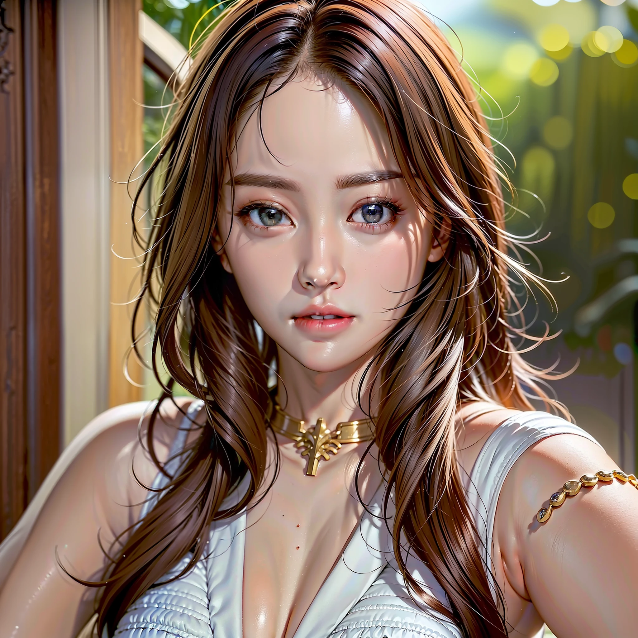 1 Girl, Beautiful Eyes and Face Details, Masterpiece, Best Quality, Close-up, Upper Body, Looking at the Viewer 8K, Best Quality, Masterpiece, Ultra High Resolution, (Realism: 1.4), Original Photo, (Realistic Skin Texture: 1.3), (Film Grain: 1.3), (Selfie Angle) test full body
