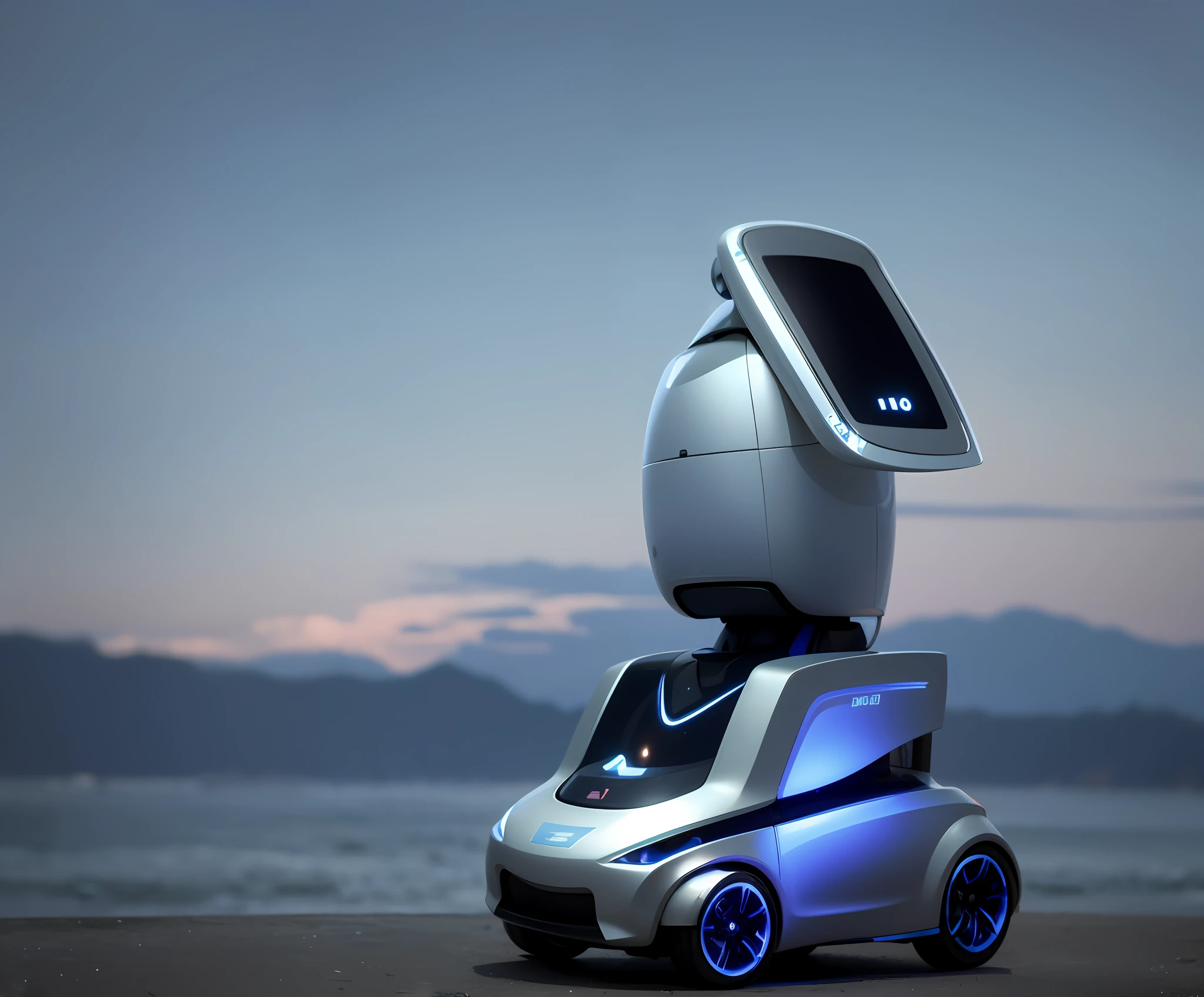 There is a little robot sitting on top of a car, safety robot delivery, humanoid robot, futuristic product car shooter, service robot, reconnaissance police robot, concept robot, futuristic wheelchair, friendly humanoid web robot, fashion robot, integrated synthetic robot, view robot-centric, face robot, futuristic robot, friendly humanoid robot, solid green background