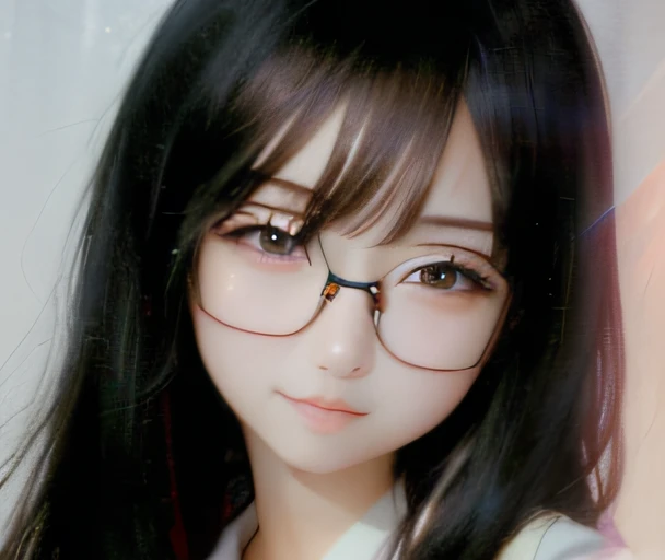 There is a woman with glasses, Chiho, with glasses, Junko Enoshima, wearing small round glasses, wearing thin and large round glasses, wearing glasses, Yoshitomo Nara, headshots, Urzo, Guviz, real life anime girls, cute nature anime faces