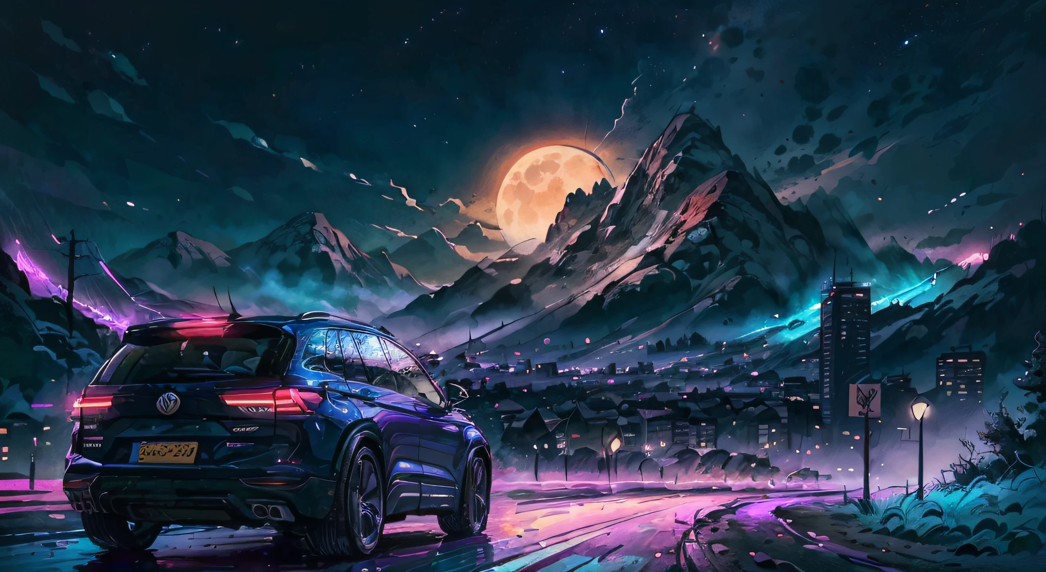 retrowave. city, 2022 vw tiguan, wide body kit, road, purple neon lights, moon, mountain, 
a sketch of a beautiful modern living room, (((foster and partners, artists impression, artistic impression, by Hamish MacDonald, by Carey Morris, by David Brewster, higher detailed illustration, by Helen Berman, an illustration, detailed illustration, by Nick Fudge, by Warren Mahy, artist's impression))),