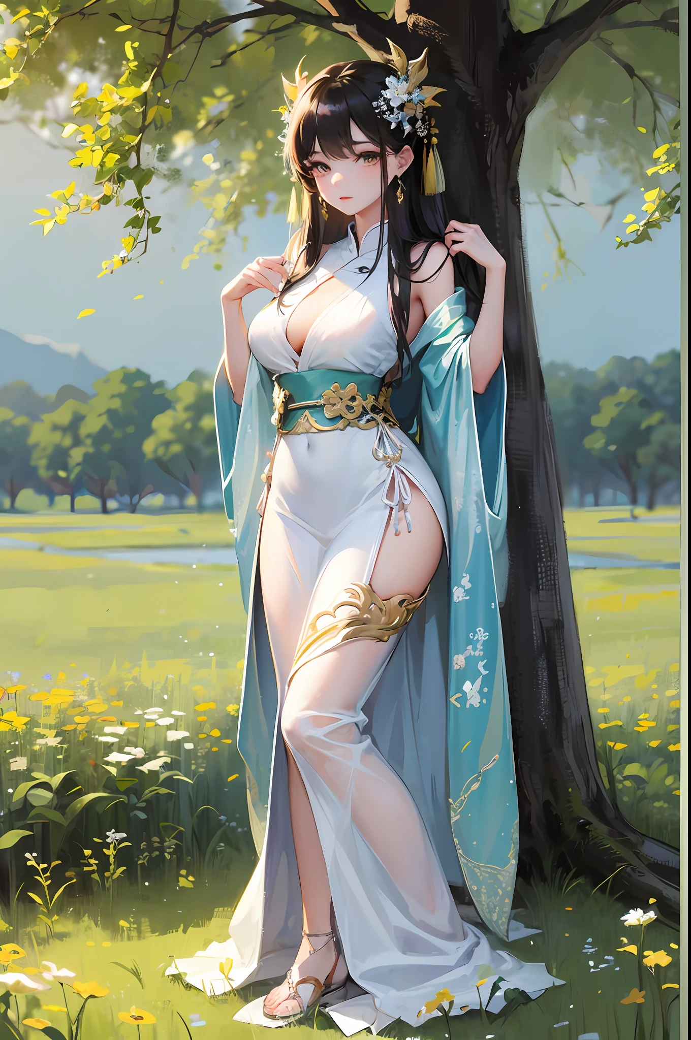 arafed asian woman posing in a field with a green blanket, gorgeous chinese model, tall thin beautiful goddess, nature goddess, photo of slim girl model, young sensual graceful, hot with shining sun, beautiful asian girl, outdoors, sexy girl, asian girl with long hair, beautiful goddess, in a open green field, in a grassy field, beautiful full body shot --auto --s2