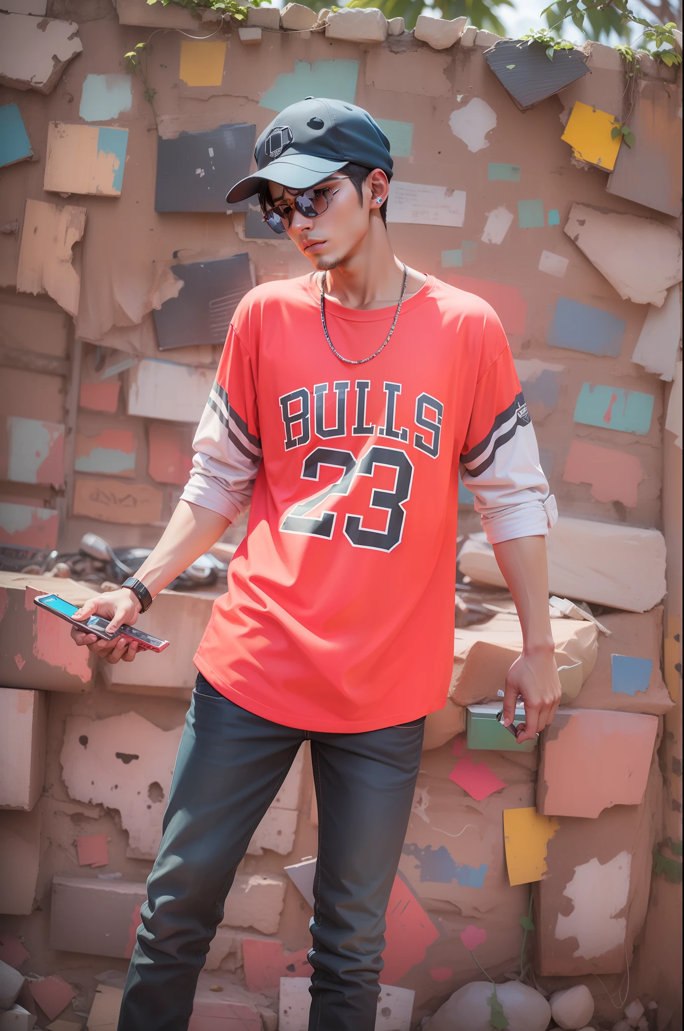 Change background change t shirt colour handsome boy cyber punk realistic