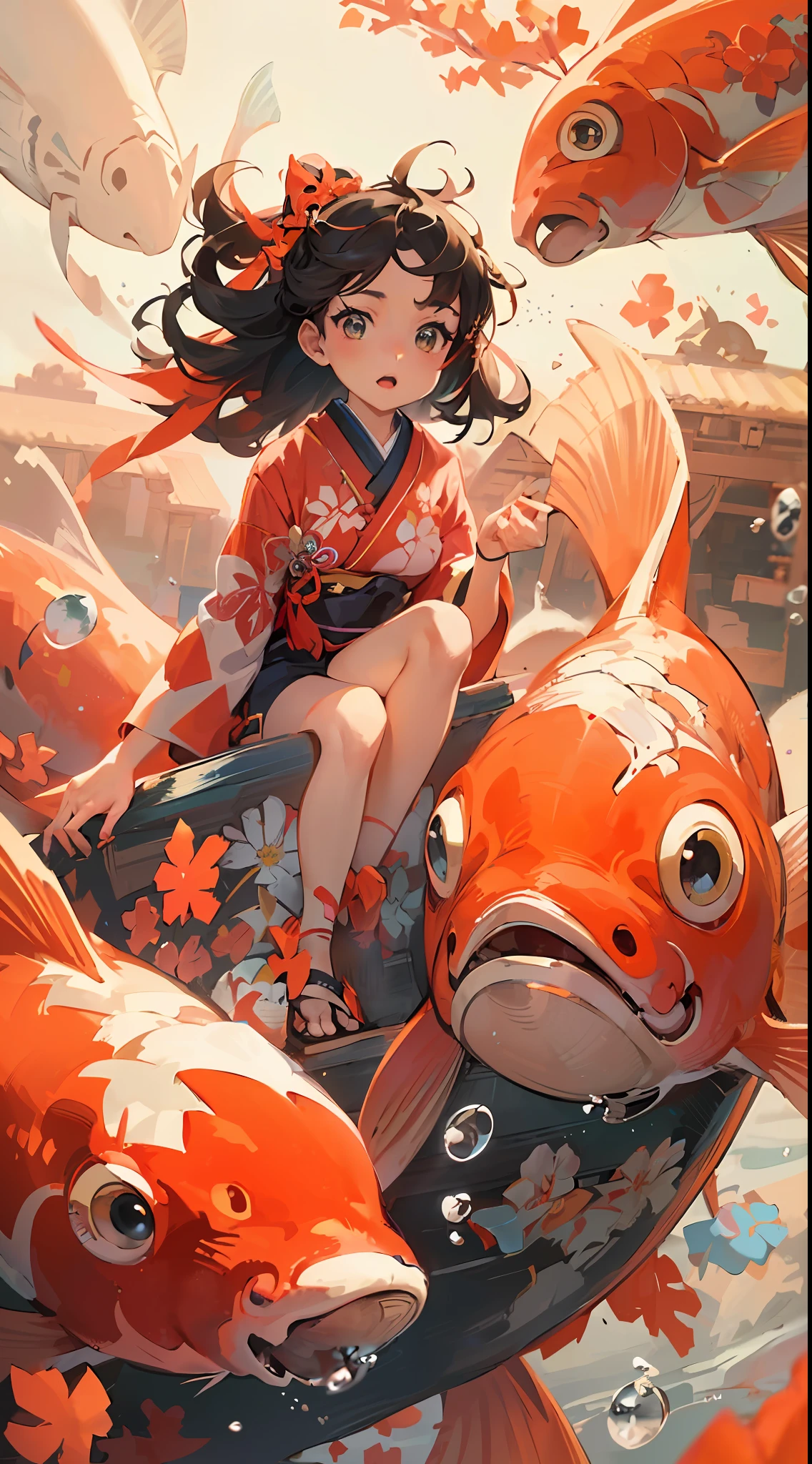 anime girl sitting on a fish with her legs crossed, trending anime art, japanese art style, trending anime artwork, clean detailed anime art, beautiful anime artwork, artgerm and atey ghailan, anime illustration, trending on cgstation, beautiful anime art, anime style illustration, beautiful anime art style, detailed anime artwork, ( ( ( koi colors ) ) )