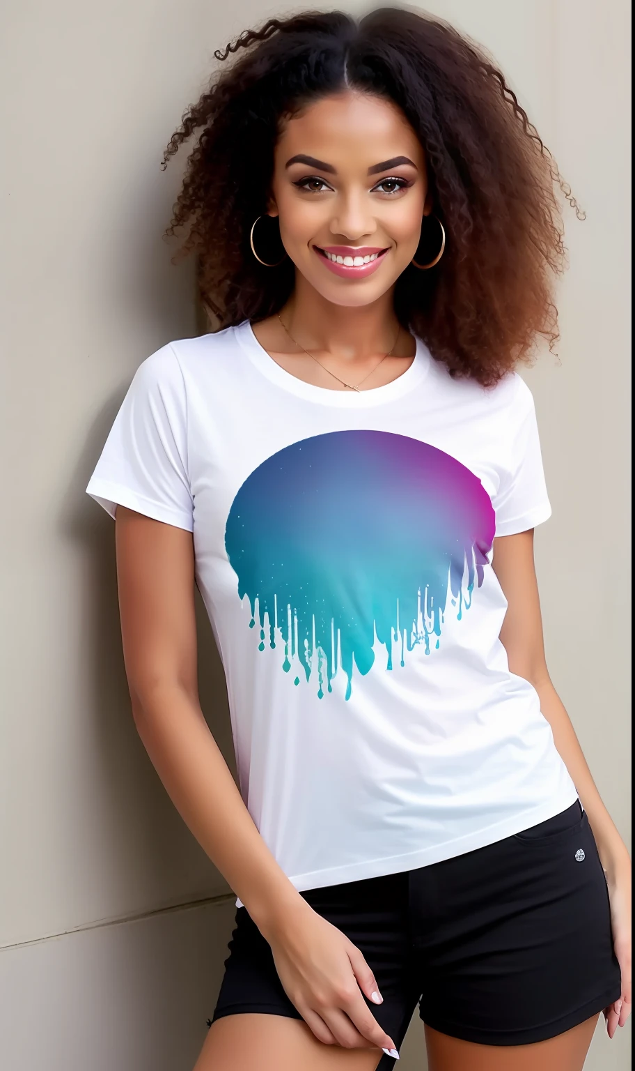 Women's T-shirt white bald collar