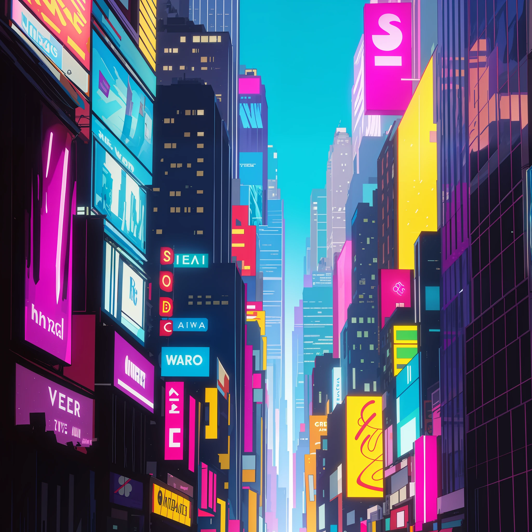 Comic style, masterpiece, best quality, New York City, buildings, urban. No character. No character. Use magenta and cyan colors