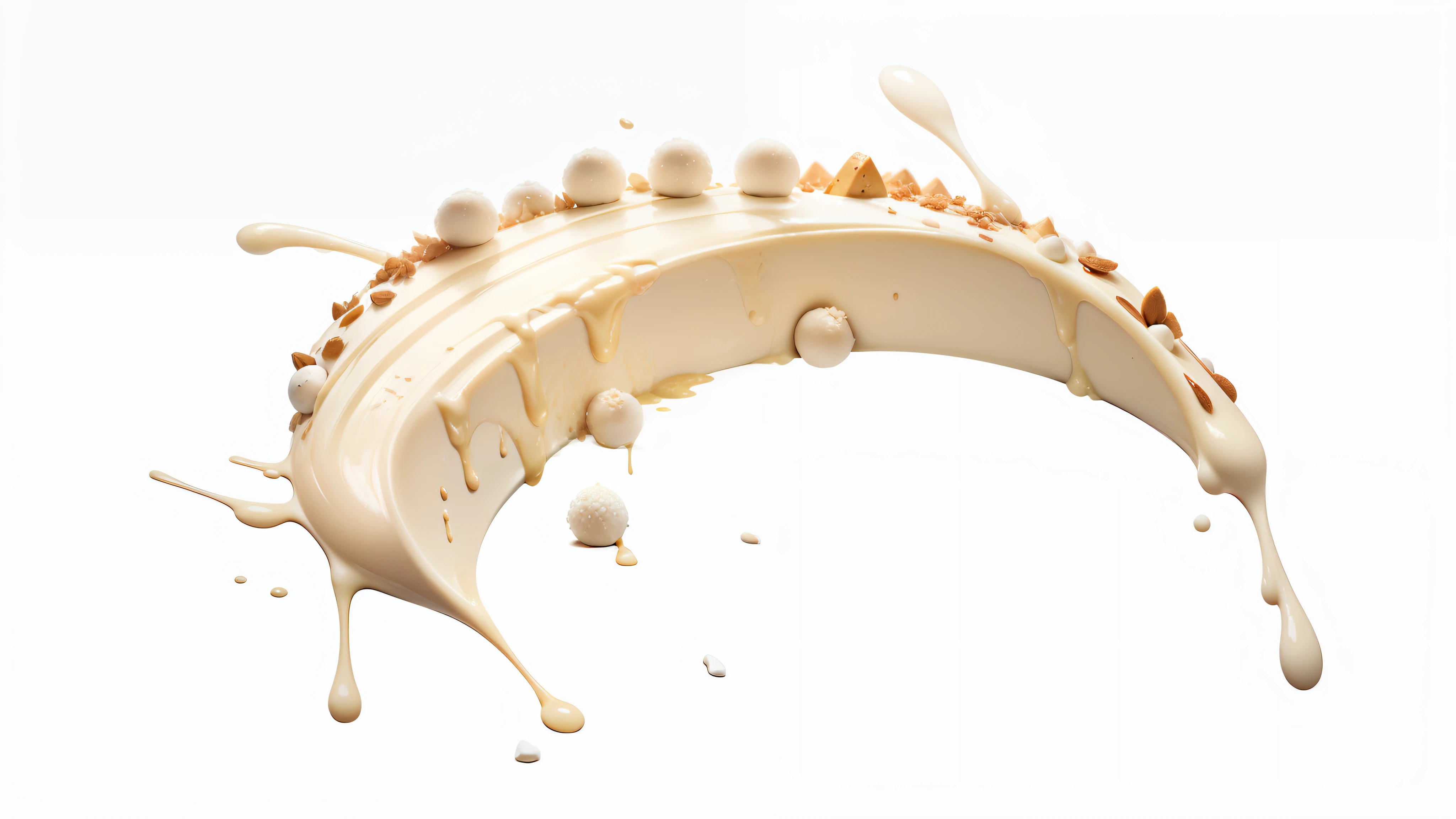 with small white balls of white rice flakes scattered The white chocolate sprinkle should exude a creamy and indulgent appearance, --auto