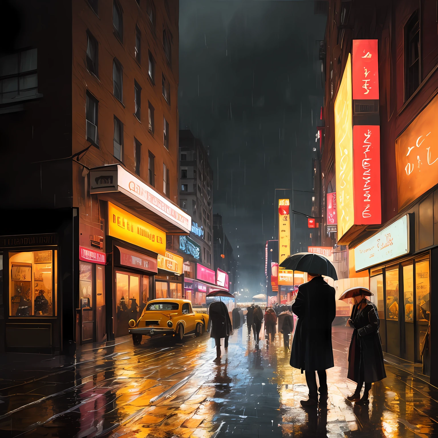 (Masterpiece, Best Quality: 1.2), Ultra-detailed Face, (Pastel Colors: 1.2, Dark Studio, Edge Lighting, Two-tone Lighting, Dire, Understated,), ((Heavy Rainy Weather)), Long Leather Raincoat, 1930s\(style\), Black Detective Film Poster, (Black Atmosphere: 1), Gloomy Atmosphere, City Streets at Night, Accent Black Colors, 1930s New York, Jack Detective Sullivan had just returned to his office after a long day banging on the sidewalk to try to solve a case recently thrown at him. It was a difficult process, and he didn't get any closer to finding the perpetrator than he did at the beginning, popular on ArtStation, popular on CGSociety, midjourney and greg rutkowski's complex, highly detailed, dramatic, realistic art of painting,