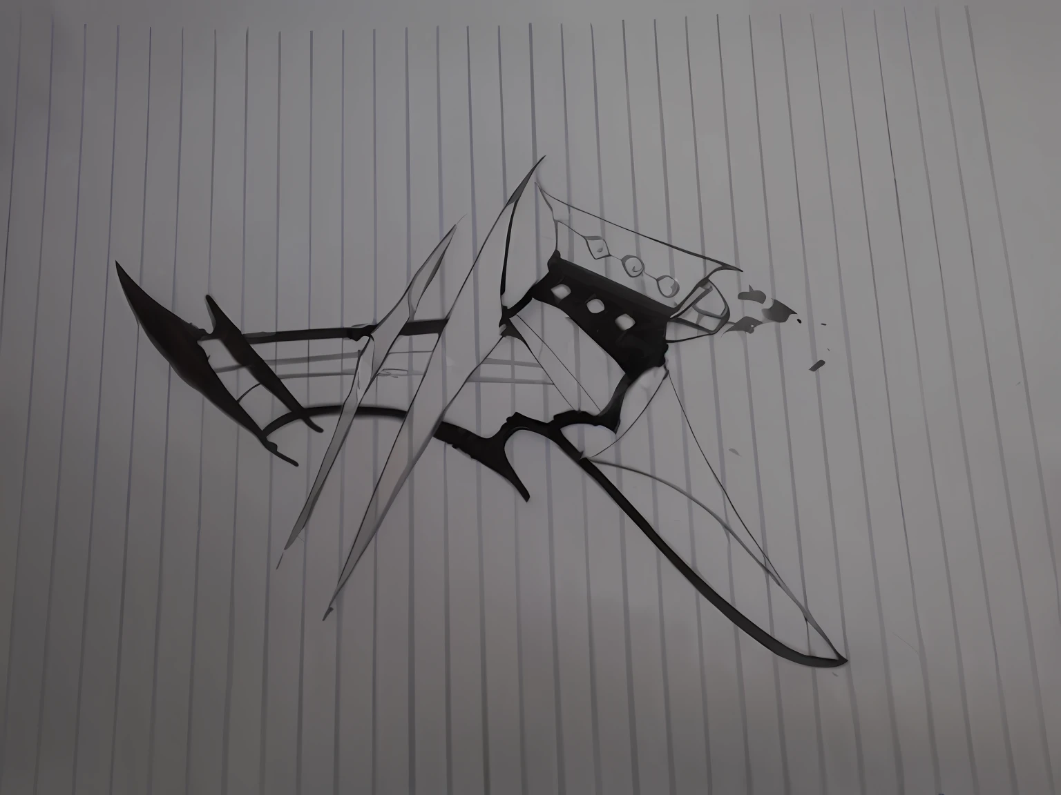 drawing of a kite with a black and white design on it, with out shading, artistic drawing, simple drawing, drawn on paper, concept tattoo design, futurism!!!!!, unknown artstyle, doodle, pen on paper, complex composition!!, a drawing, abstract!!, scythe design, concept art!!, inspired by Ren Bonian, sword design, hand drawn --auto