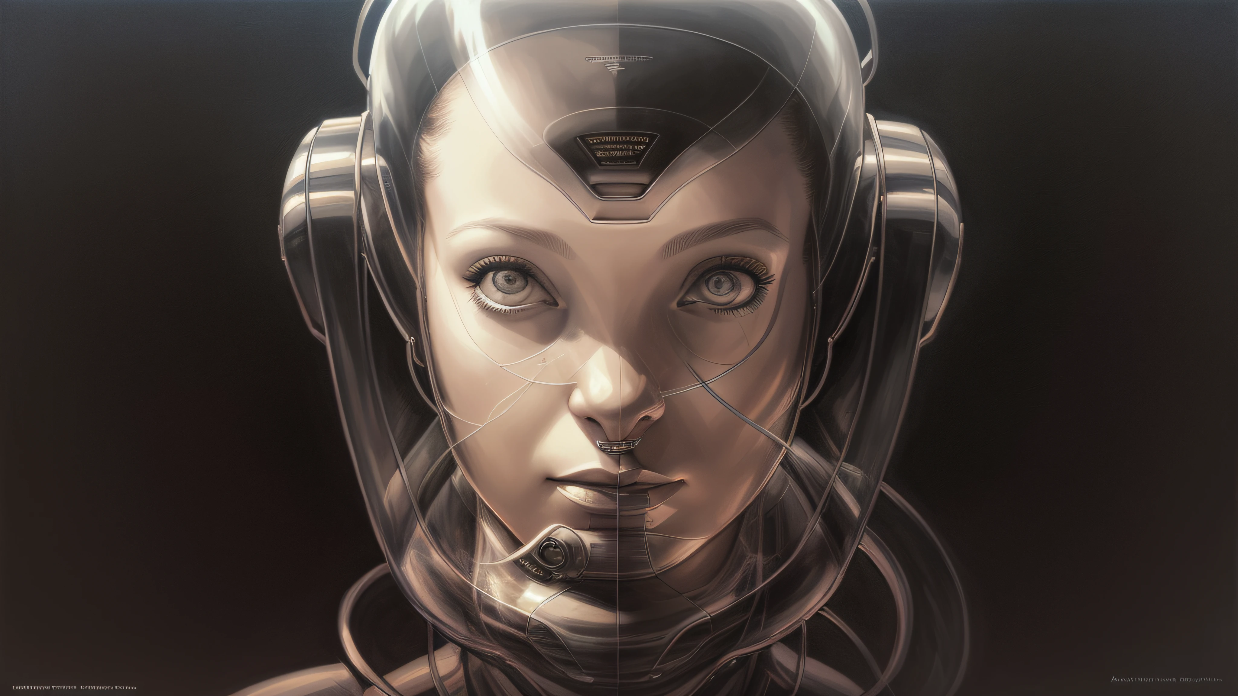 there is a drawing of a woman with a helmet on, martin ansin artwork portrait, detailed sci-fi art, ripley, drew struzan illustration art, hr giger artwork, ellen ripley, art of hans ruedi giger, art giger, drew struzan tomasz alen kopera, alien portrait, martin ansin, symmetrical portrait scifi --auto