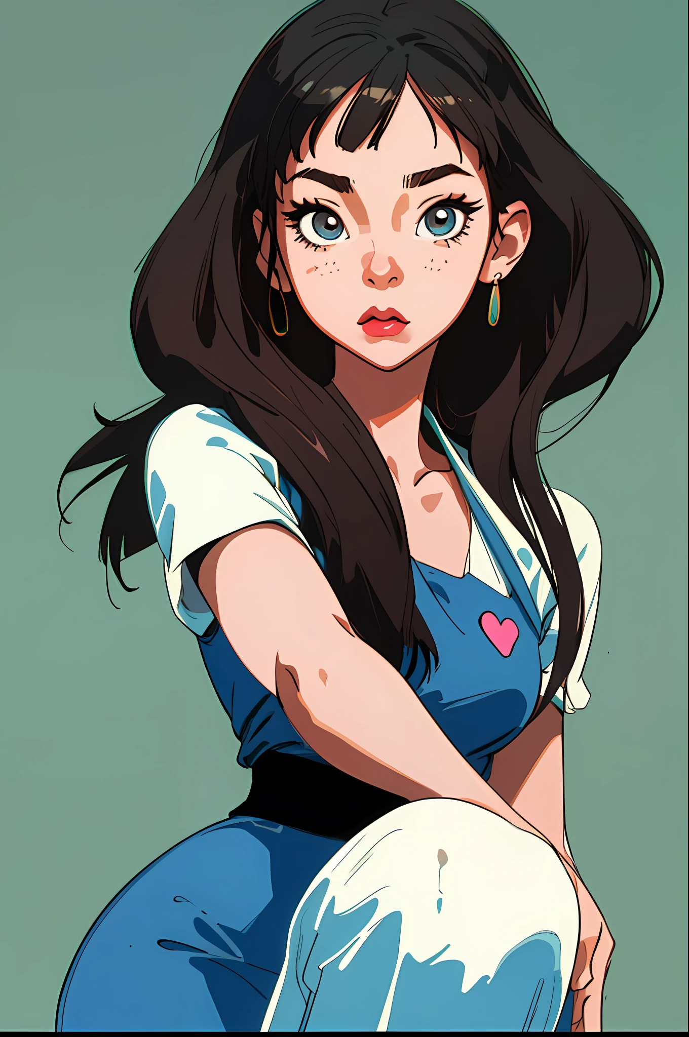 (best quality, masterpiece), 1girl, kawaii, 1980s \(style\), looking at the viewer, pinup \(style\), upper body,