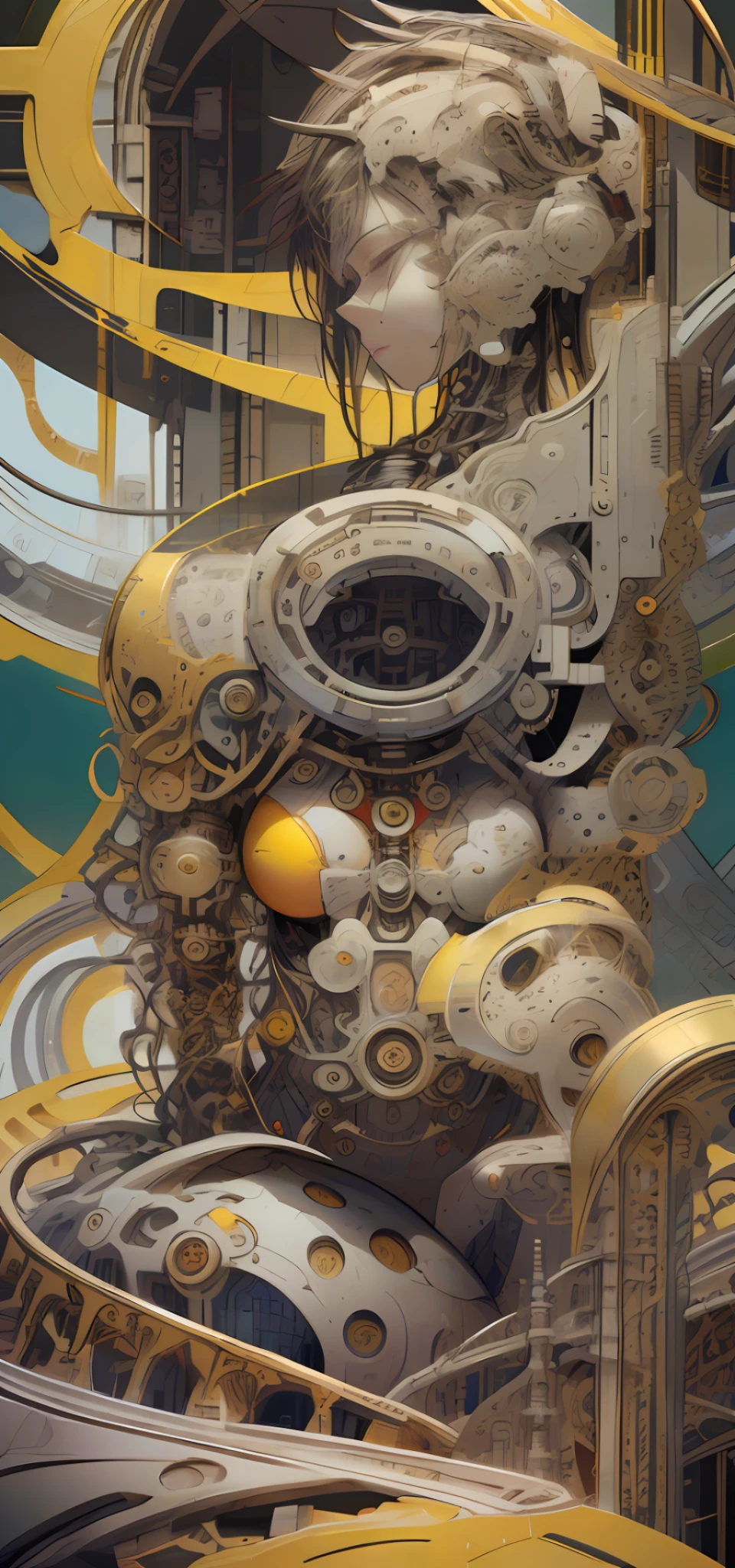 (Masterpiece, Top Quality, Best Quality, Official Art, Beautiful and Indulgent: 1.2), (1 Girl: 1.3), Very Detailed, Colorful, Supreme Details ((Super Detailed)), (Highly Detailed CG Illustration), (Very Delicate and Beautiful)), (Huge Robot Background), (Floating in front of the Machine), (From the Back), (Floating in the Air), (Full Body), Cinematic Light, (1 Robot Girl)), (Angel), (Halo), (Solo), (Open Legs), (Handheld Weapon), (Combat), (Mechanical Joint: 1.2), ((Mechanical Limb)), (Blood Vessel Attached to Tube), (Mechanical Vertebrae Attached to Back), ((Mechanical Cervical Vertebrae Attached to Neck)), Poker Face, (Wire and Cable Attached to Neck: 1.2), (Wire and Cable Attached to Neck: 1.2), (Character Focus), (Lower Body Integration with Organs), (Camel Hoof), (M Leg), (Lying Down), (BDSM) (Improved), (Big Breasts), (Tit Shake) , (shock), (gemstone), (equipment man), (laser), (sexy clothing), (sexy pose), science fiction, black background, (blood ,,,,,,,,,,,,: 1.5) , battle damage, shock, wounded , half, rubbing chest with hands, hand touch, shirtless, camel hooves ,metal boobs, sexy pose, sexy,, aesthetics, masterpiece, best quality, real ass,
