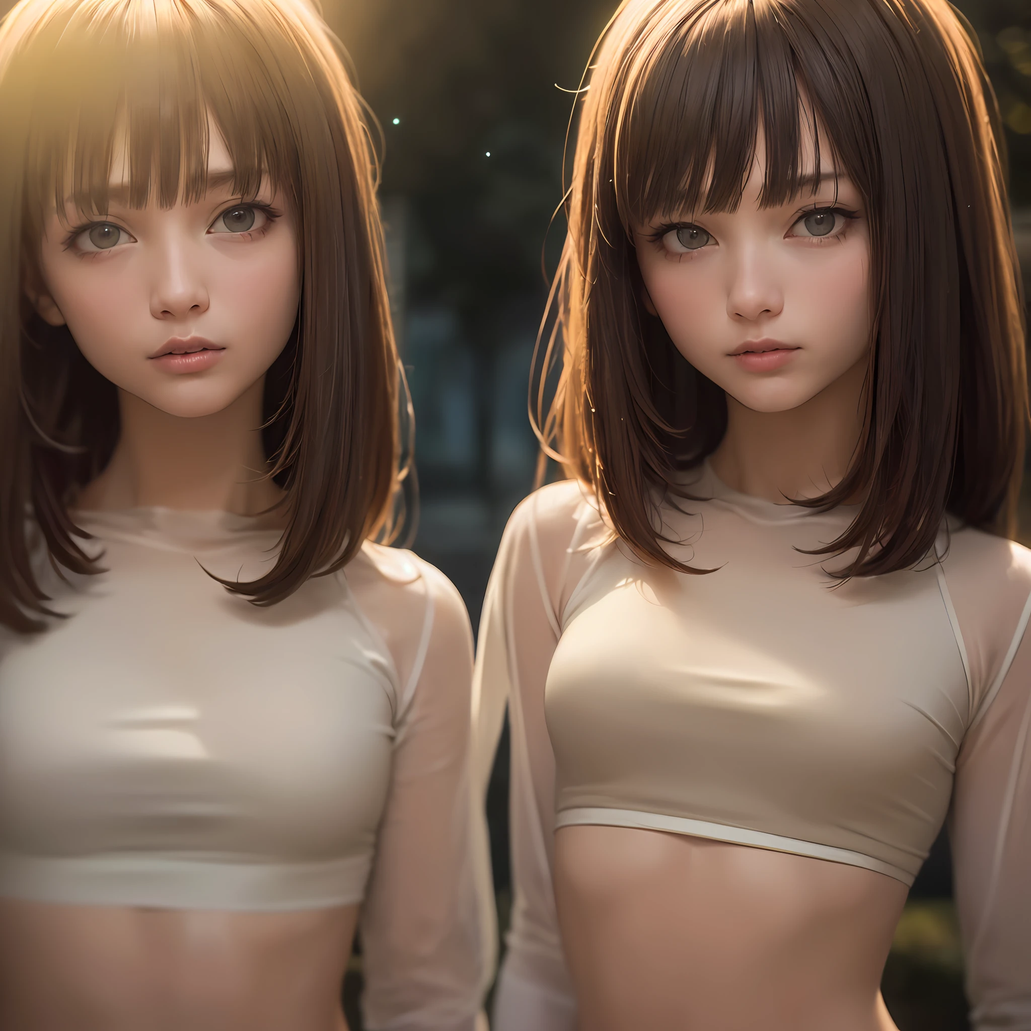 ((Realistic lighting, top quality, 8K, Masterpiece: 1.3)), Clear Focus: 1.2, 1 girl, Perfect figure: 1.4, (((Dark Brown hair)), (White Crop Top: 1.4), (Outdoor, Night: 1.1), Street, Ultra Slender Face, Narrow Eyes, Double Eyelids, --auto